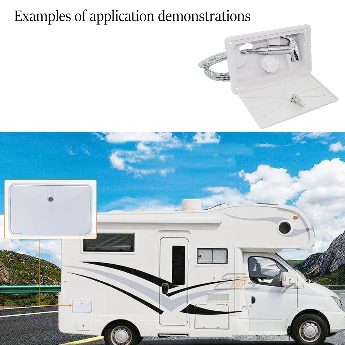 Ducha con cremallera, 23 x 11,5 cm, con cremallera, ducha exterior, ABS, resistente a los rayos UV, con ajuste de botón, interruptor de frío/calor, adecuado para caravanas, remolques, caravanas