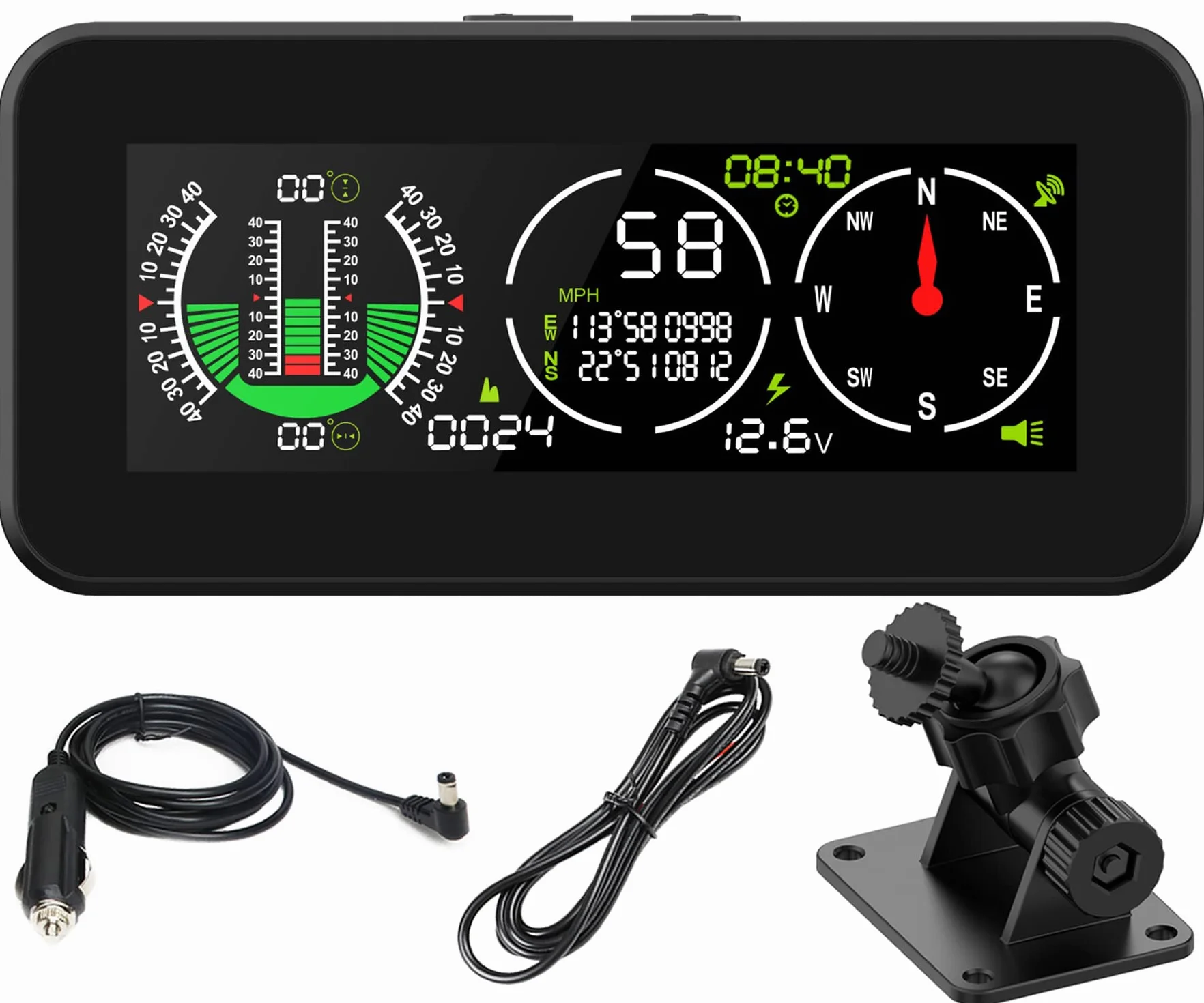 MR CARTOOL M60 Inclinómetro Digital Coche GPS Clinómetro Medidor Velocida Ángulo Inclinació Pantalla HUD Cuentakilómetros con Alarma de Exceso de Velocidad para Vehículos SUV Todoterreno DC10-30V