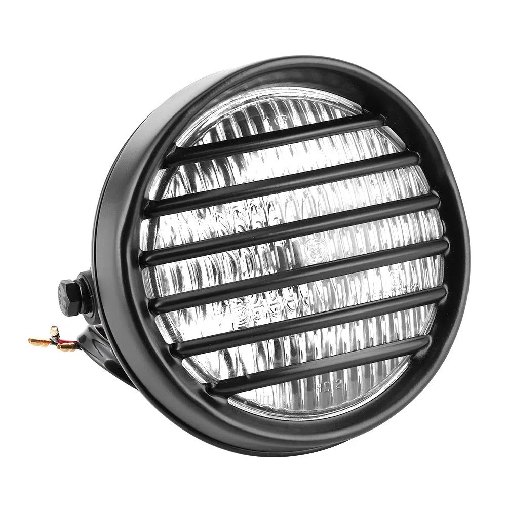 Qiilu Faros delanteros de motocicleta de 6 pulgadas, faro redondo de motocicleta Parrilla cubierta de lente 35W Bombilla halógena Faro de moto universal(Vidrio transparente)
