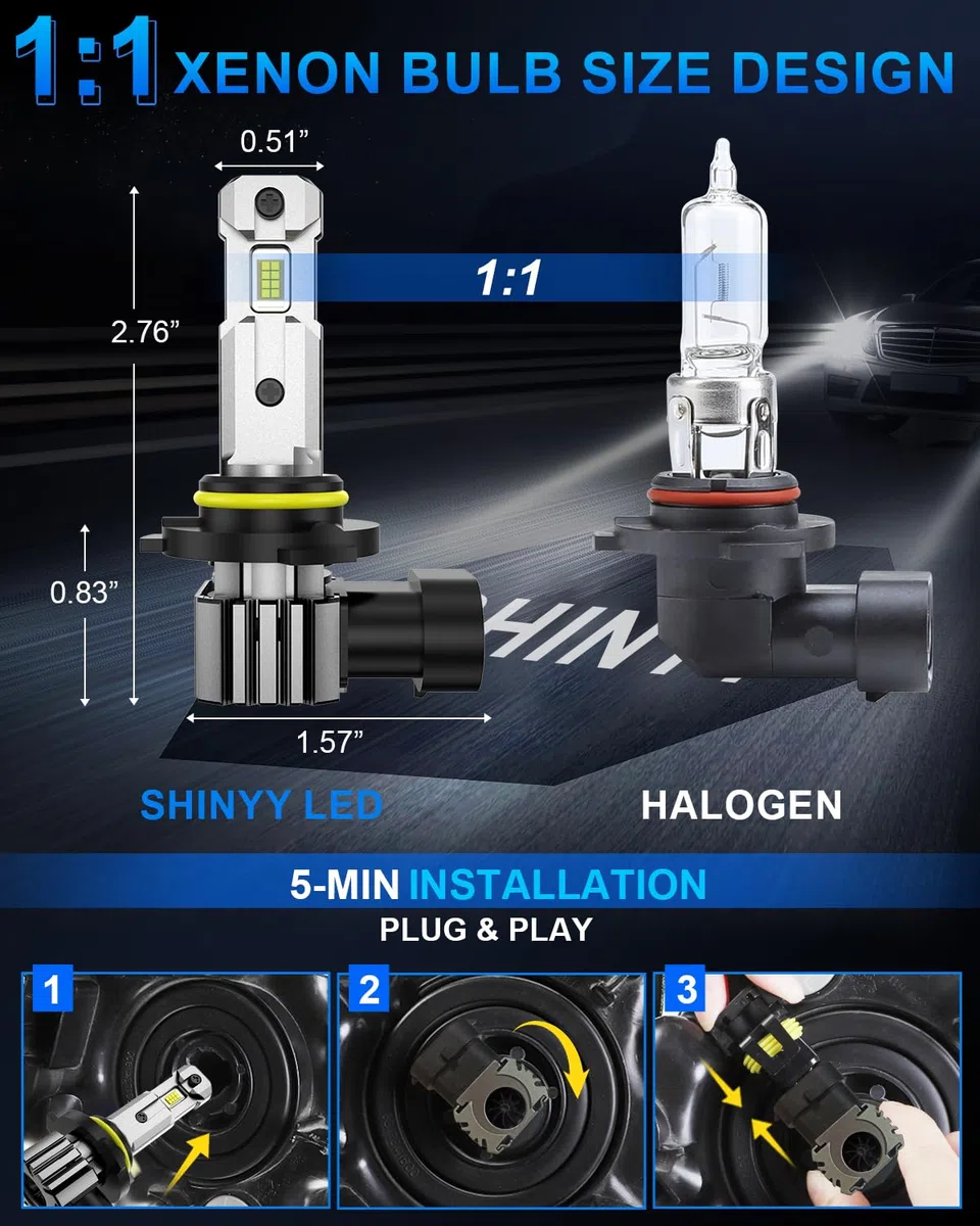 SHINYY Bombillas HB3 9005 LED Faros con Ventilador, 2024 22000LM CANBUS Sin Errores 6500K Blanco Lámparas LED HB3 Luz de Cruce Carretera Antiniebla para Coches, Reemplaza Halógenas y Xenón, 2PCS