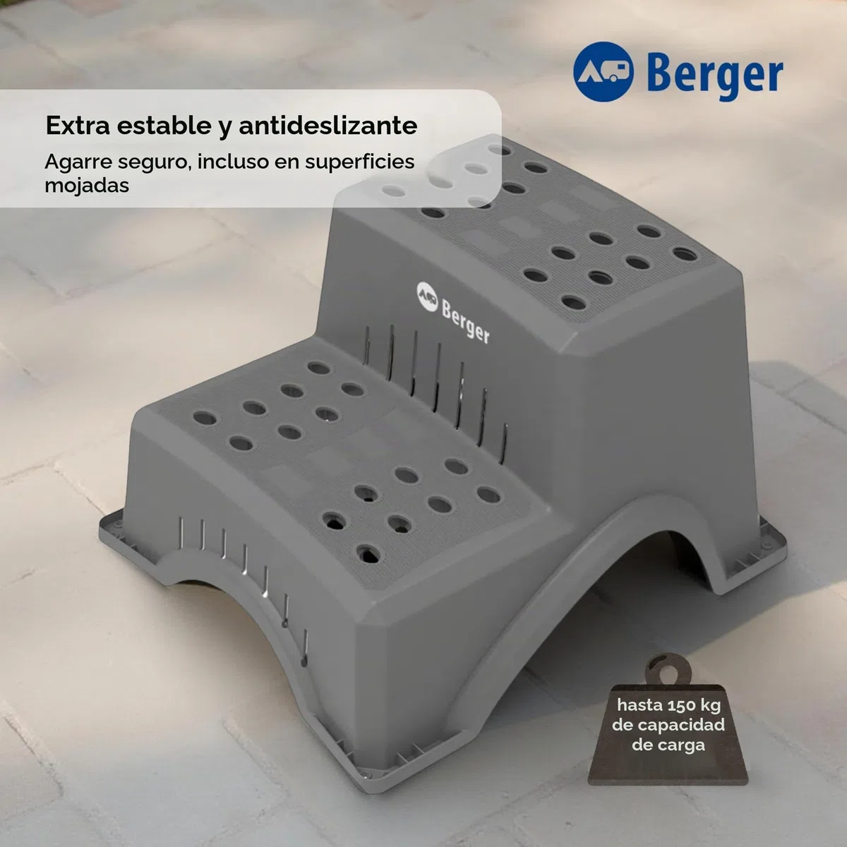 BERGER | Escalón Doble para Caravanas - Escalera Caravana Estable, Robusto y Antideslizante, Soporta hasta 150 Kg, Ideal para Autocaravanas y Caravanas