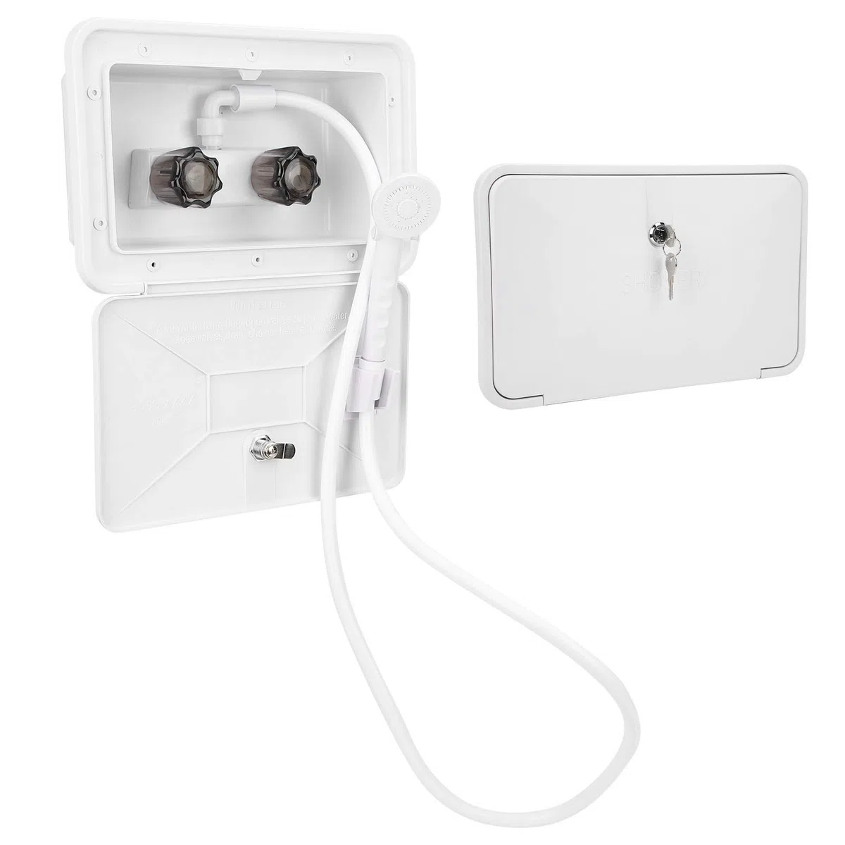 Tbest Kit de Caja de Ducha, Caja de Ducha Exterior, Kit de Lavado al Aire Libre con Cerradura, Accesorio para Barco, Autocaravana, Grifo Exterior, Herramienta de Ducha para vehículos recreativos