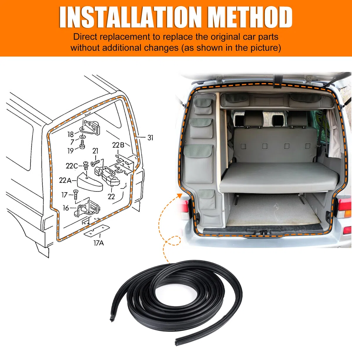 Junta de Goma Para Puerta de Coche 5.4 M, Compatible con VW T4 Transporter 1990-2003. Protección Del Borde de la Puerta, Tierra de Salade de Goma Para Puerta de Coche Negro 721827705B
