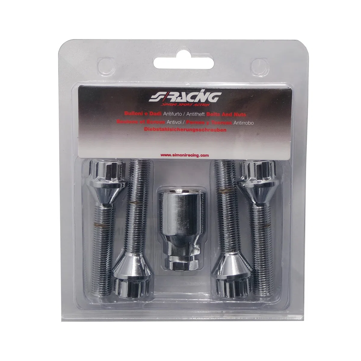 SIMONI RACING BRA/60 Kit 4 pernos antirrobo - Tornillos antirrobo para ruedas llave 17-19 M12x1.25 Longitud 50 mm