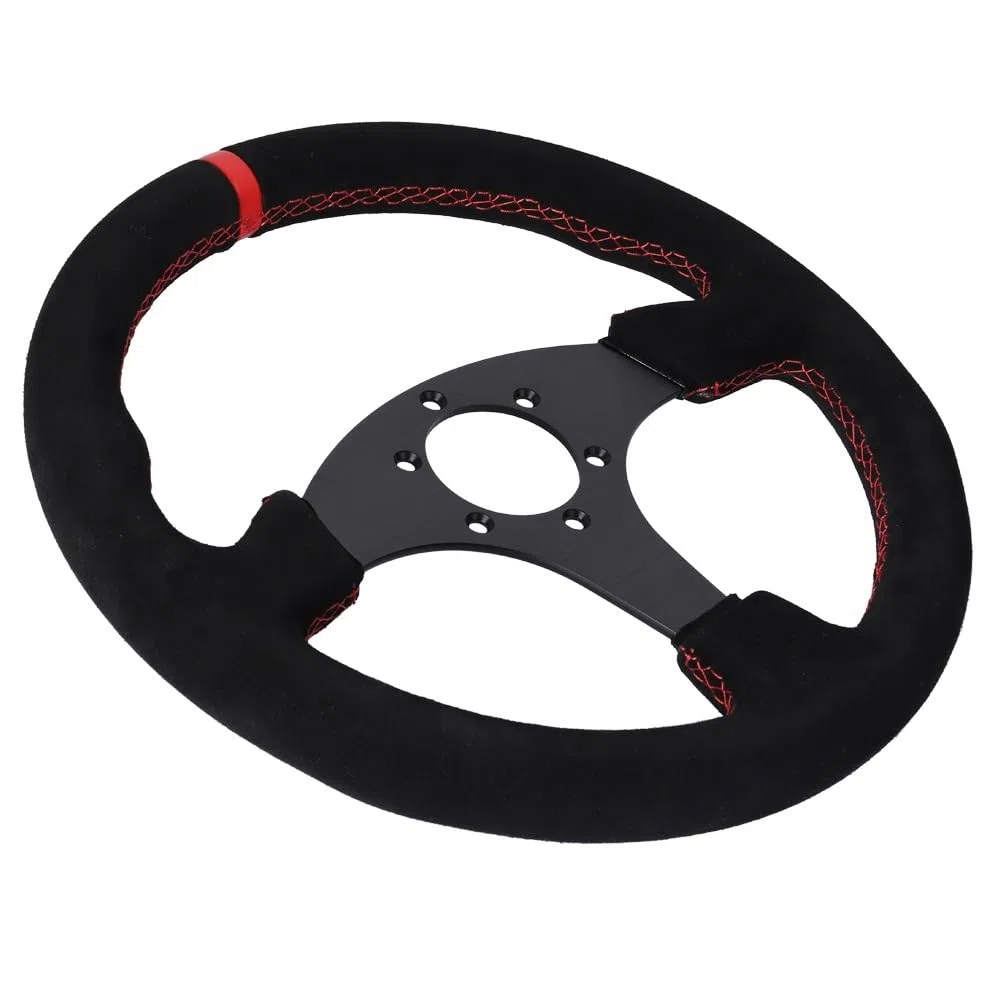 Volante Desplazado, Volante Deportivo Volante plano de 330 mm con marco de aluminio de gamuza for carreras de 13 pulgadas(B)