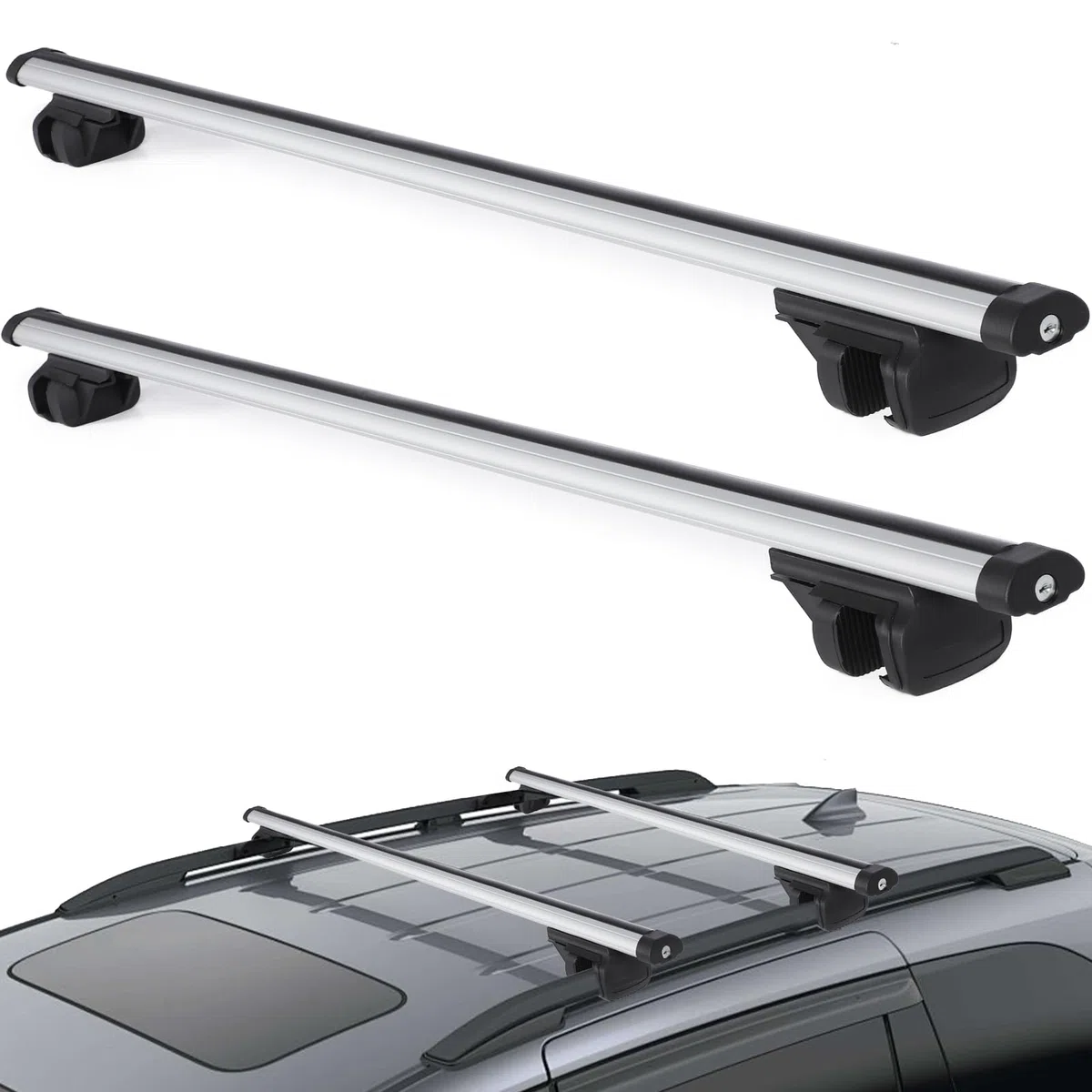 Baca Coche Universal 135cm, Aluminio, Barra Techo Auto, Compatible con Modelos con Relingas Abiertas, Carga hasta 100kg, Ideal para SUVs y Vehículos