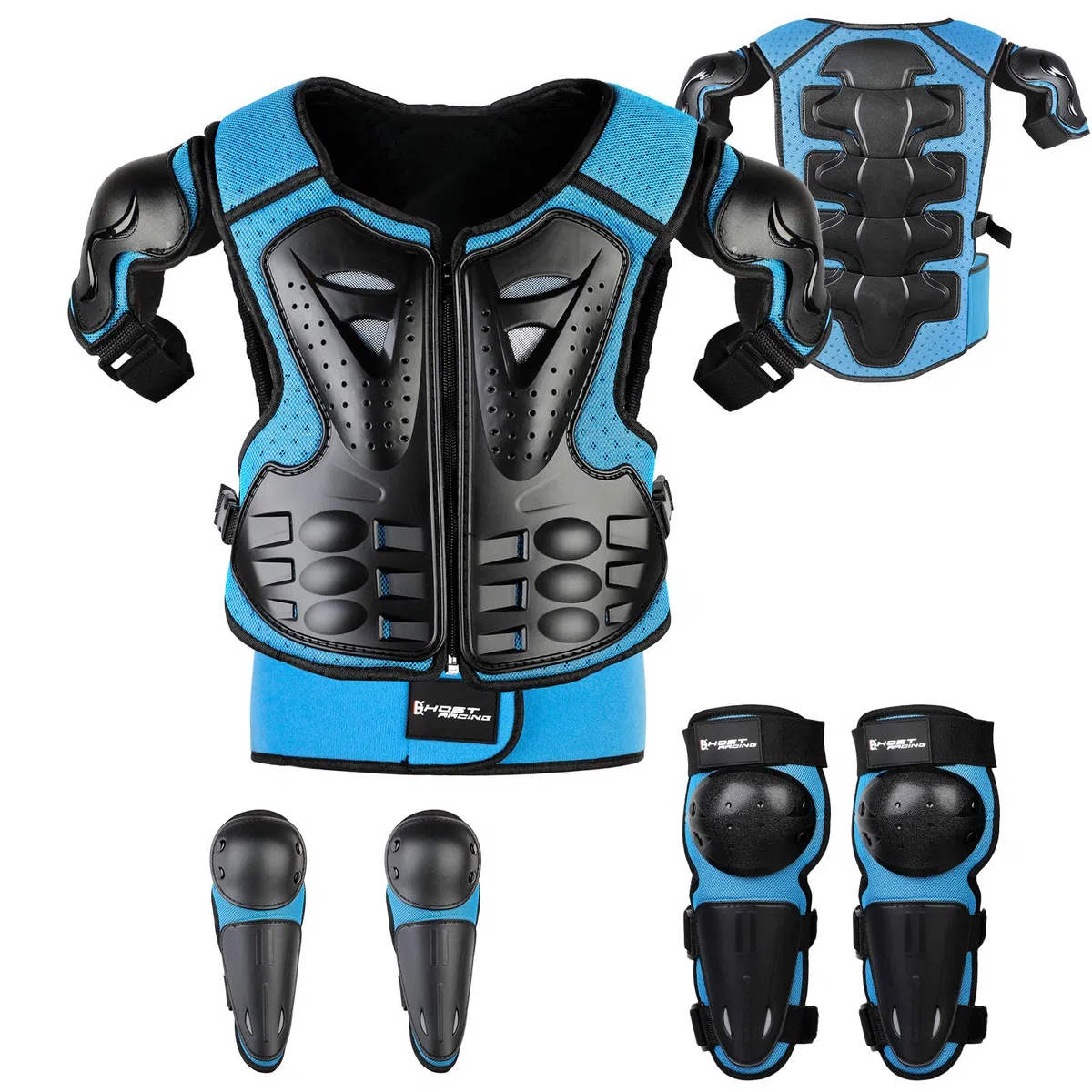 JUSTDOLIFE - Equipo de motocross para jóvenes, 5 unidades, chaqueta de protección para motocicleta, armadura de motocicleta para niños con rodilleras, coderas, protector de pecho para deportes al aire