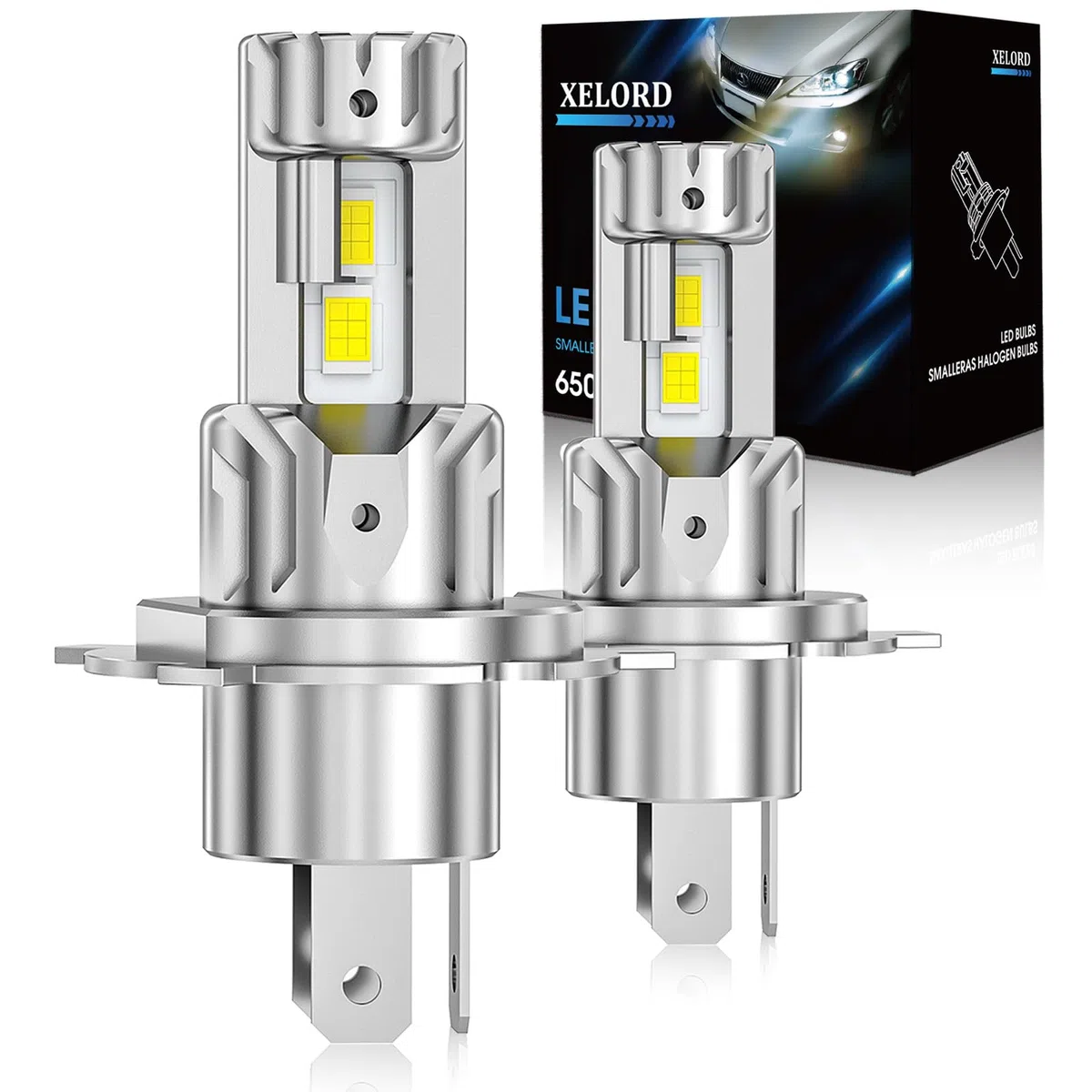 Bombillas LED H4 XELORD 12000LM 6500K,60W Blancas Frías, Faros Delanteros para Coche y Moto, Plug & Play,Larga Duración,2 Unidades
