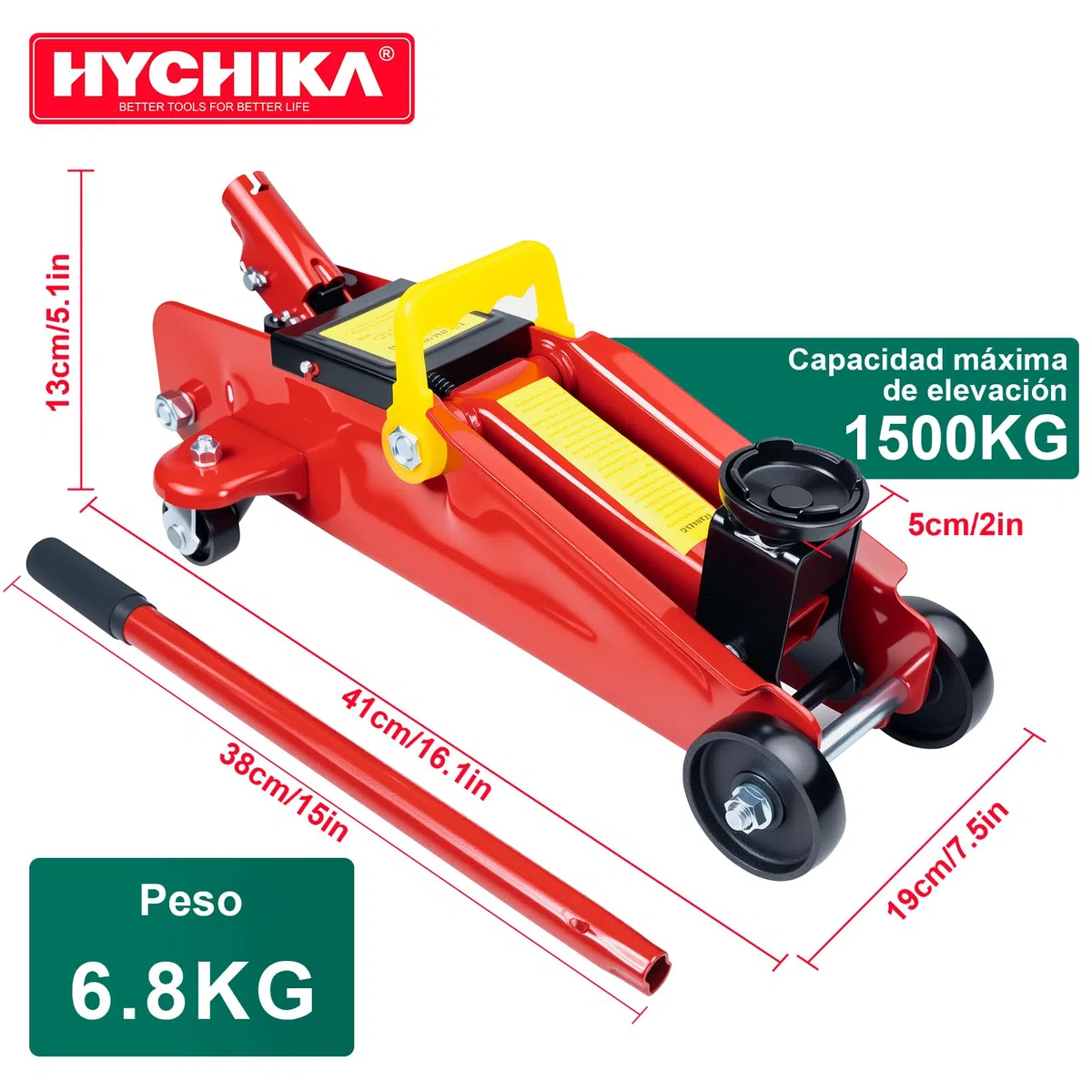 Hychika, gato hidráulico de 1,5 T, gato hidráulico con bomba de pistón hidráulico, elevador hidráulico, 135 – 320 mm, para berlina, SUV, cambio de neumáticos