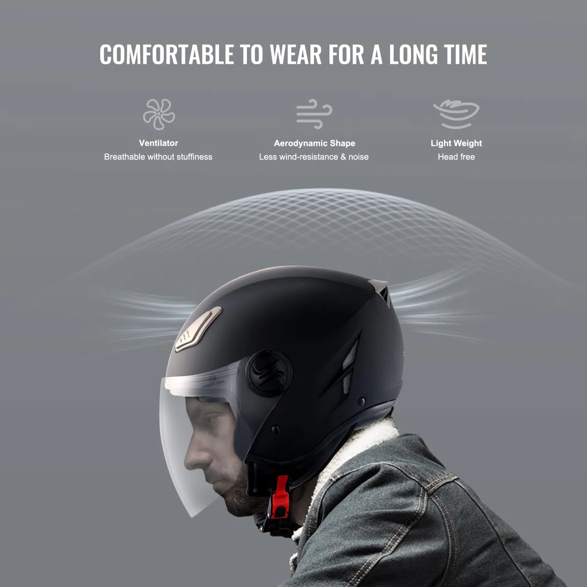 VEVOR Casco de Motocicleta, 3/4 de Cara, ABS y de Alta Densidad con Ranura para Bluetooth y Lentes Intercambiables, Cómodo Casco de Motocross, Apto para Jóvenes y Adultos, 347 x 275 x 238 mm