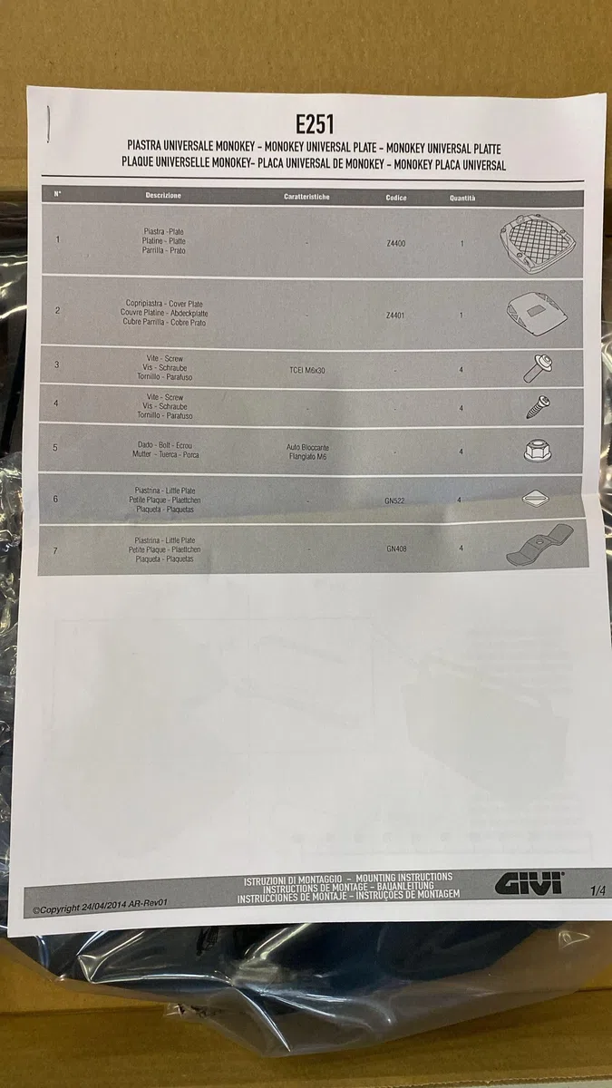 Base universal para parrilla para sistema Monokey E251 de Givi