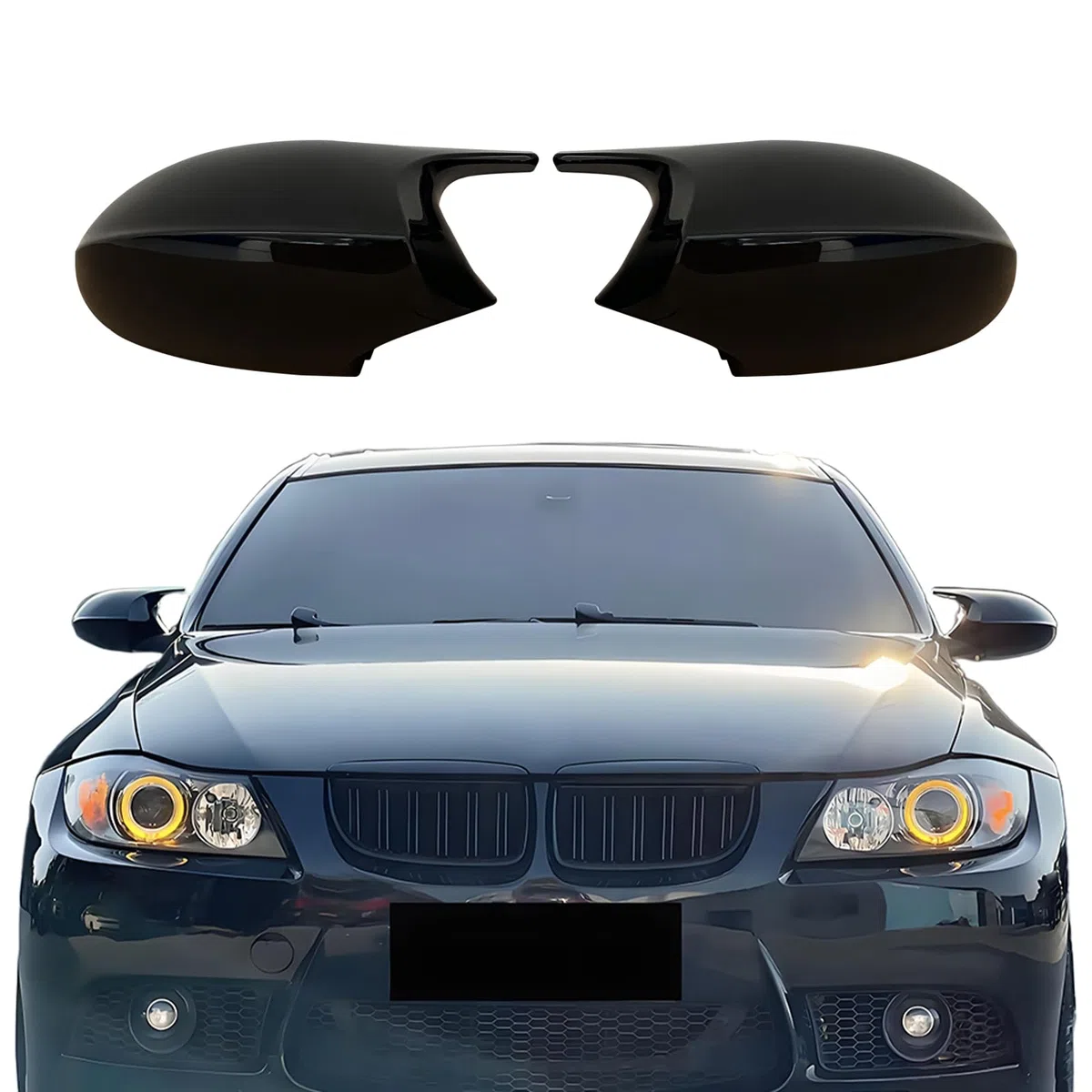 1 par de cubiertas traseras para espejos retrovisores de coche, reemplazo de espejos retrovisores para BMW E81 E82 E87 E88 E90 E91 2005-2008 E92 E93 2006-2009 PRE-LCI Facelift Negro Brillante