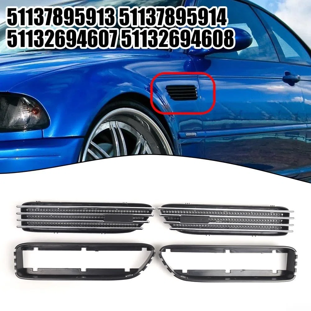 2 rejillas laterales de ventilación para guardabarros de coche, para BMW E46 para M3 2001-2006, 27,7 x 7,5 x 3,2 cm