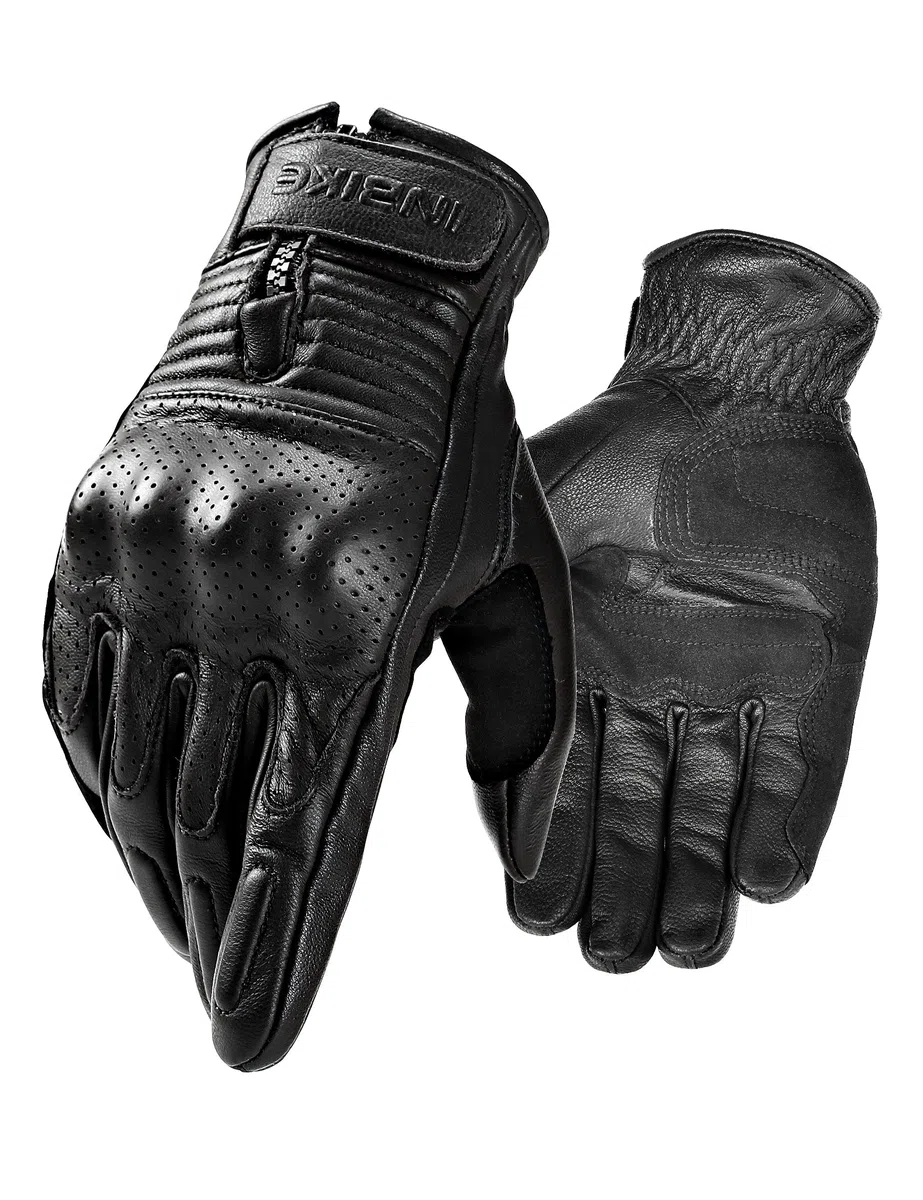 INBIKE Guantes Moto De Piel Cuero 100% con Buen Agarre Y Ventilación, Guantes Motocicleta Vintage con Protecciones Profesional En Los Nudillos(IM805)