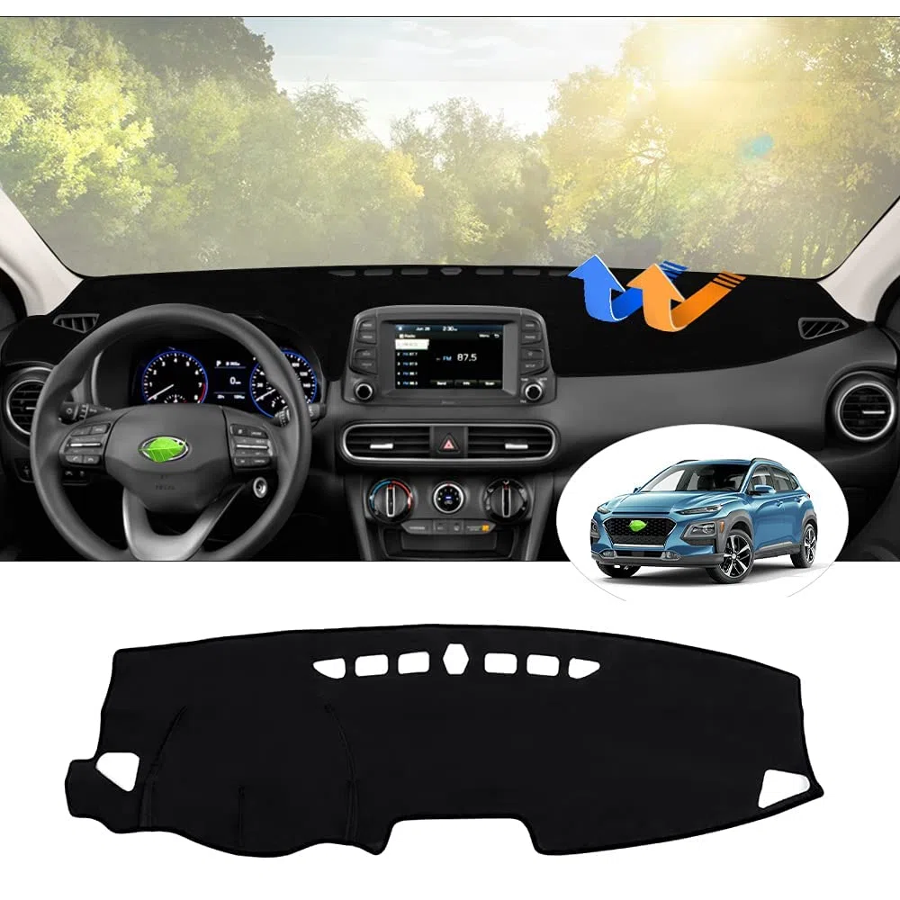 Autorder Ajuste Personalizado para Cubierta de salpicadero Hyundai Kona 2018-2021 2022 2023, Accesorios para salpicadero, Antideslizante, Protector Solar sin Reflejos (sin Hud)