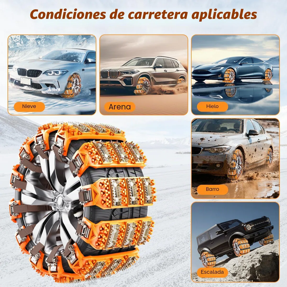 Cadenas de Nieve para Coches Ninonly 8Pcs Cadena Nieve Universal Antideslizante de Emergencia para Coche Camión SUV Adecuadas para Neumáticos Ancho 165mm-265mm para Barro, Arena, Nieve, Hielo, Subida