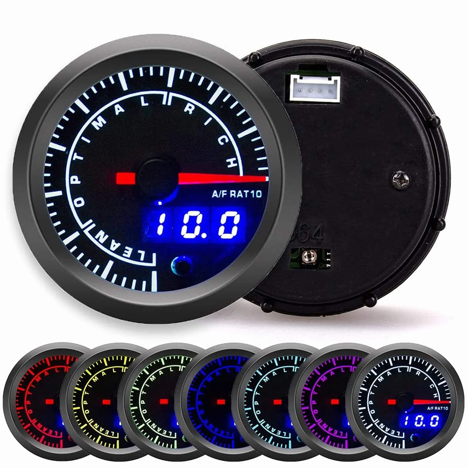 Relación aire/combustible Indicador AFR Indicador de relación aire-combustible para automóvil 2.5in 12V Indicador de relación aire-combustible Indicador Pantalla de alta precisión Ajuste de adverten