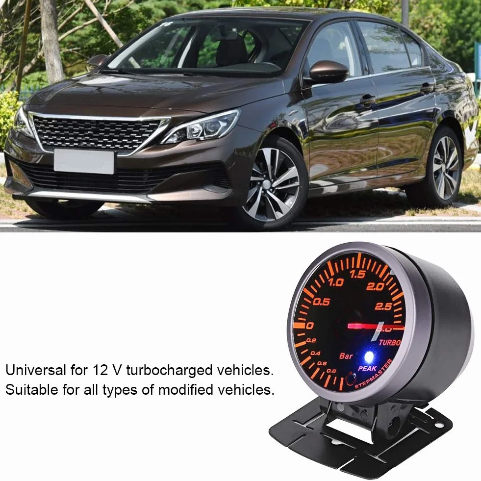Medidor de Impulso Turbo LED, Universal Coche Medidor de Turbo Boost, DC12V Universales 60mm 2,5 Pulgadas Blanco Rojo