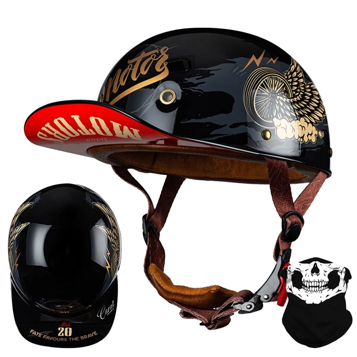 Casco Motocicleta Vintage Baseball Cap Half Shell, Casco Retro Borde Extendido ECE Homologado, Casco Motocicleta Cascos Abiertos para Hombre Mujer Cruiser Chopper Scooter M-XXL
