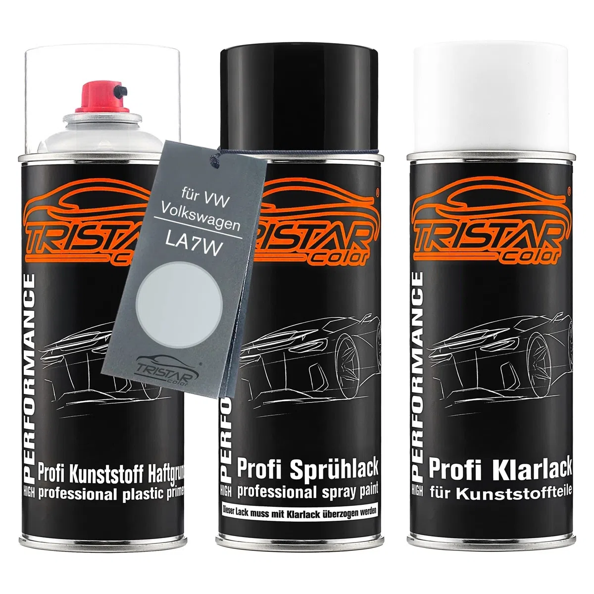 TRISTARcolor Pintura automotriz Set de botes de spray para parachoques de plástico para VW/Volkswagen LA7W Reflexsilber Metallic/Reflex Silver Metallic