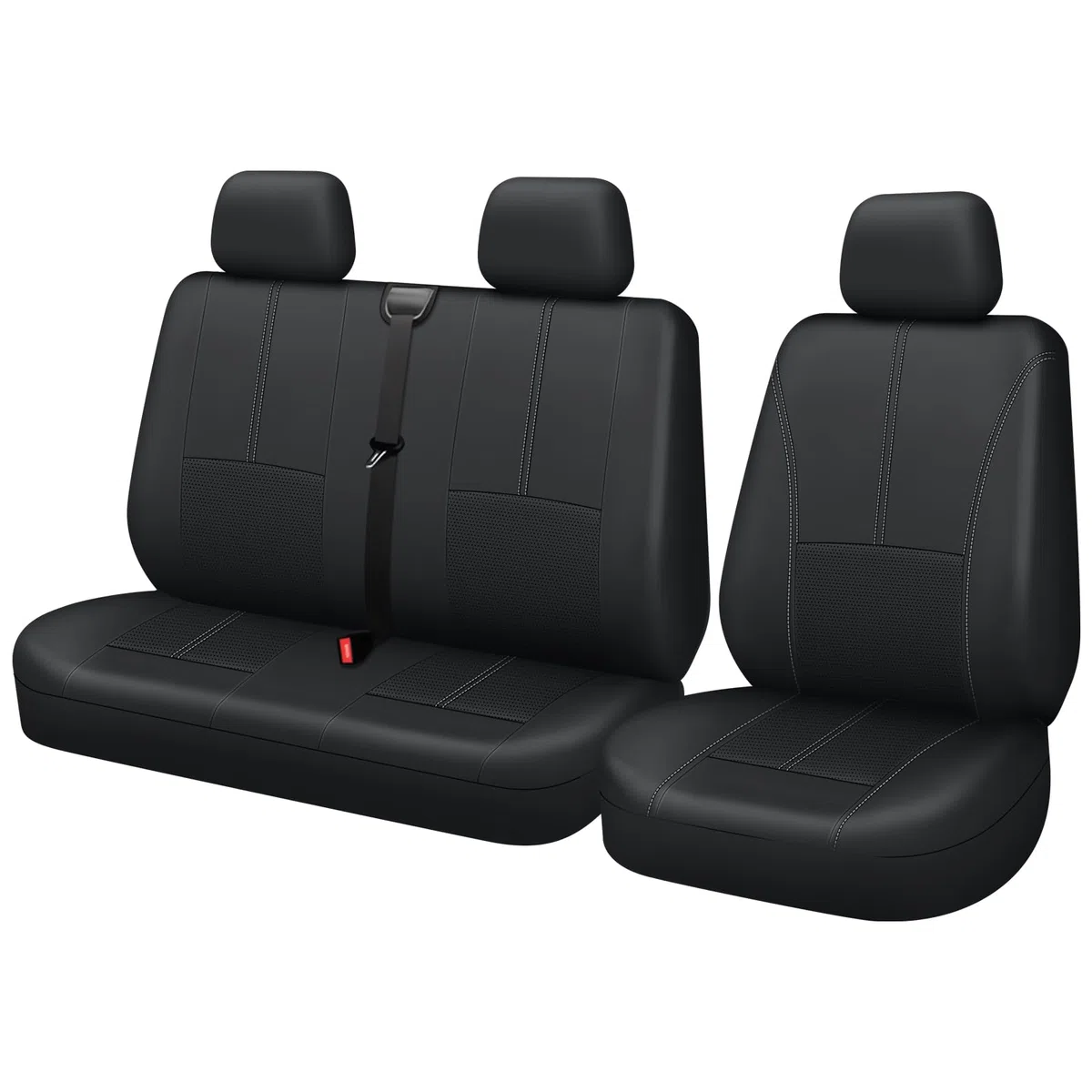 TOYOUN Fundas de Asientos para Furgonetas y Camiones de 2 + 1 plazas,Juego de Fundas Asientos Coche Universales Set,Protectoras Cubre Asiento Coche Accesorios de Automóvil Cuero sintético,Negro