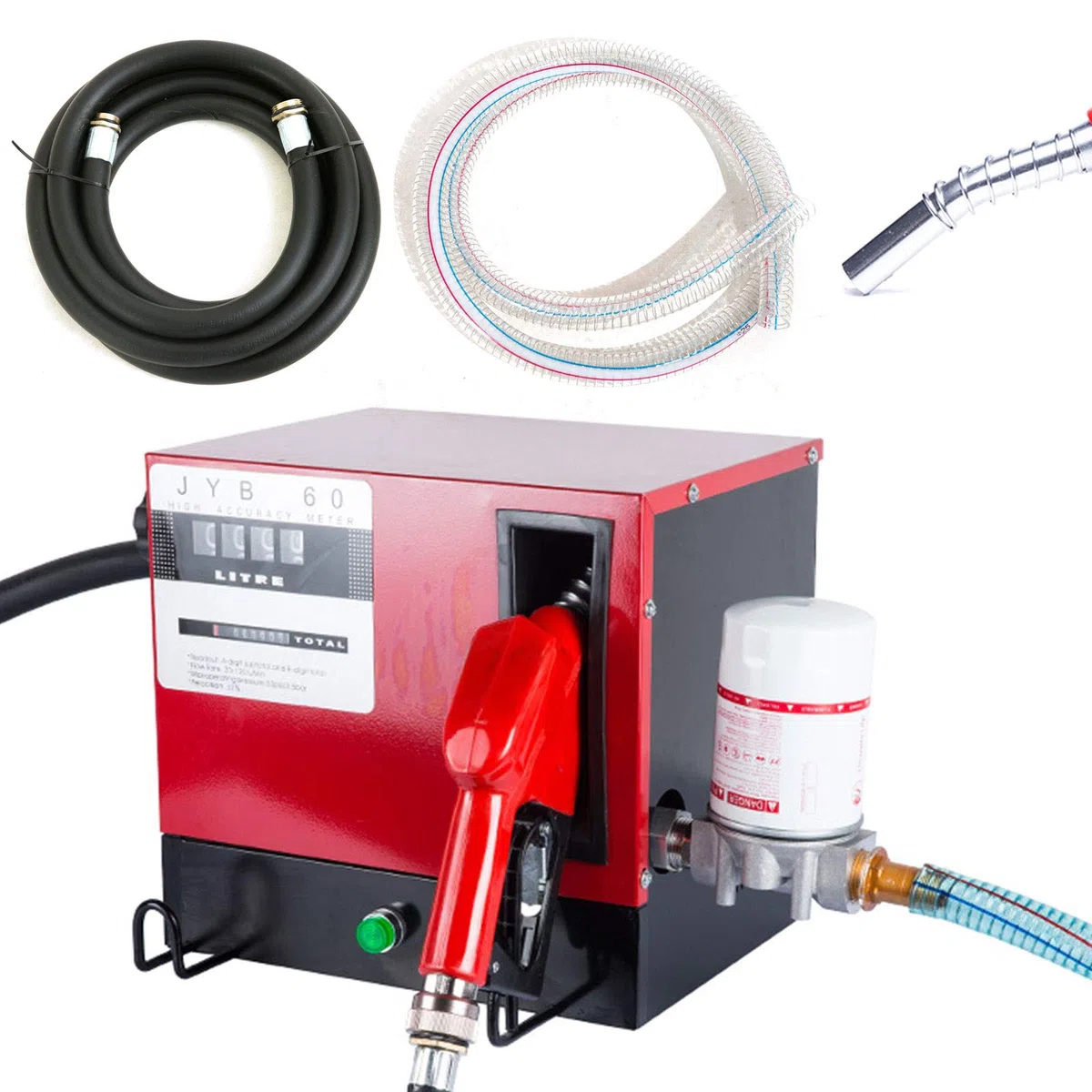 Bomba de Trasvase de Gasoil, Potencia de 3600 l/h, Bomba de Extracción de Aceite, Gasolinera, Boquilla Automática, 60 l/min, con Manguera de Entrada de 2 m, Manguera de Desagüe de 4 m