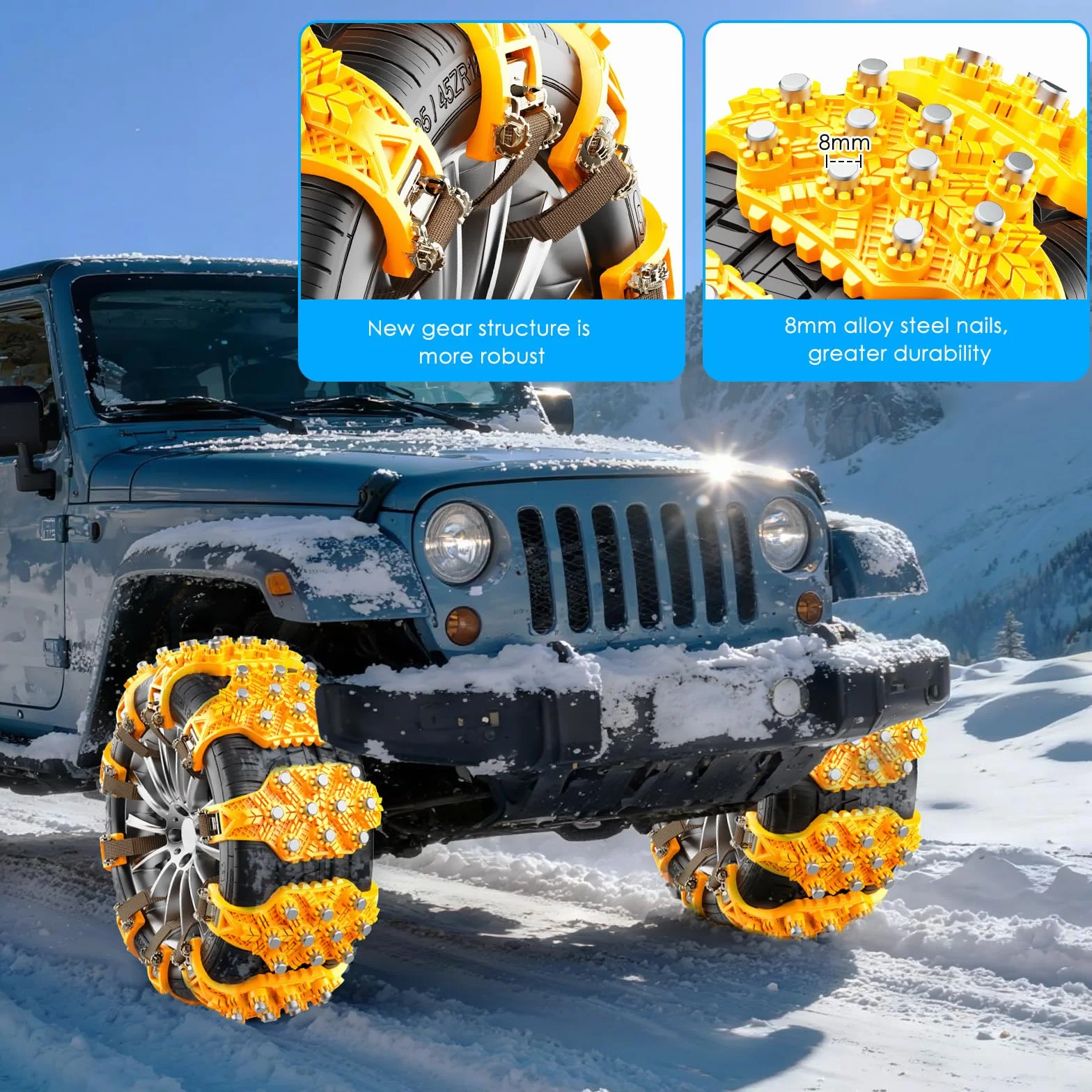 Cadenas para Nieve para Coche Ninonly 8Pcs Cadenas de Nieve Universale de Emergencia Ajustables para Vehículos Coche Camioneta SUV Adecuadas para Neumáticos Ancho 165mm - 245mm