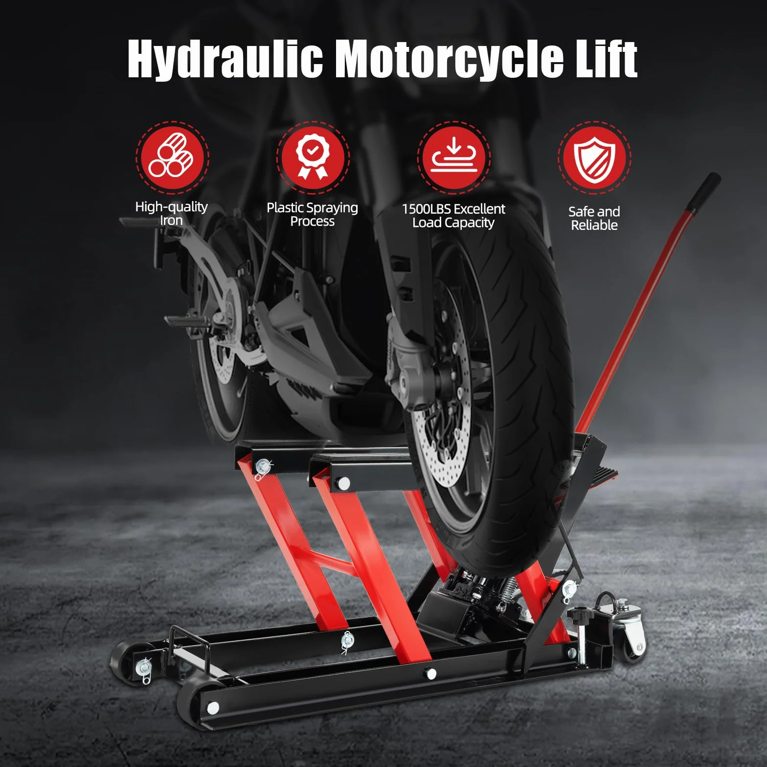 Elevador de motocicleta hidráulico de 680 kg/1500 libras, elevador hidráulico de motocicleta, soporte de reparación de elevación de motocicleta 115-365 mm, plataforma elevadora de motocicleta