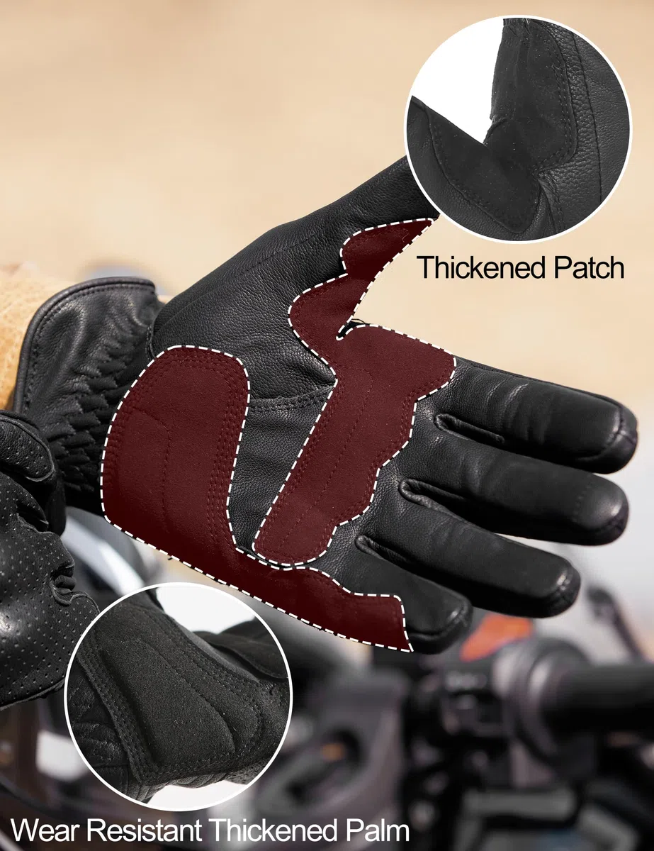 INBIKE Guantes Moto De Piel Cuero 100% con Buen Agarre Y Ventilación, Guantes Motocicleta Vintage con Protecciones Profesional En Los Nudillos(IM805)