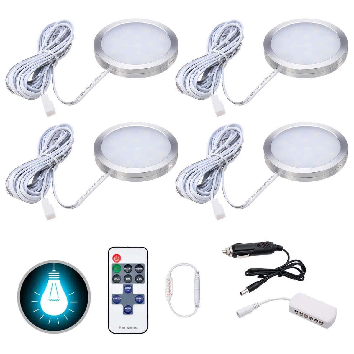 Iluminación 12 V para autocaravana, foco LED para interior Control remoto para autocaravana T4 T5 Autocaravana Caravana Luz 12V (4 luces)