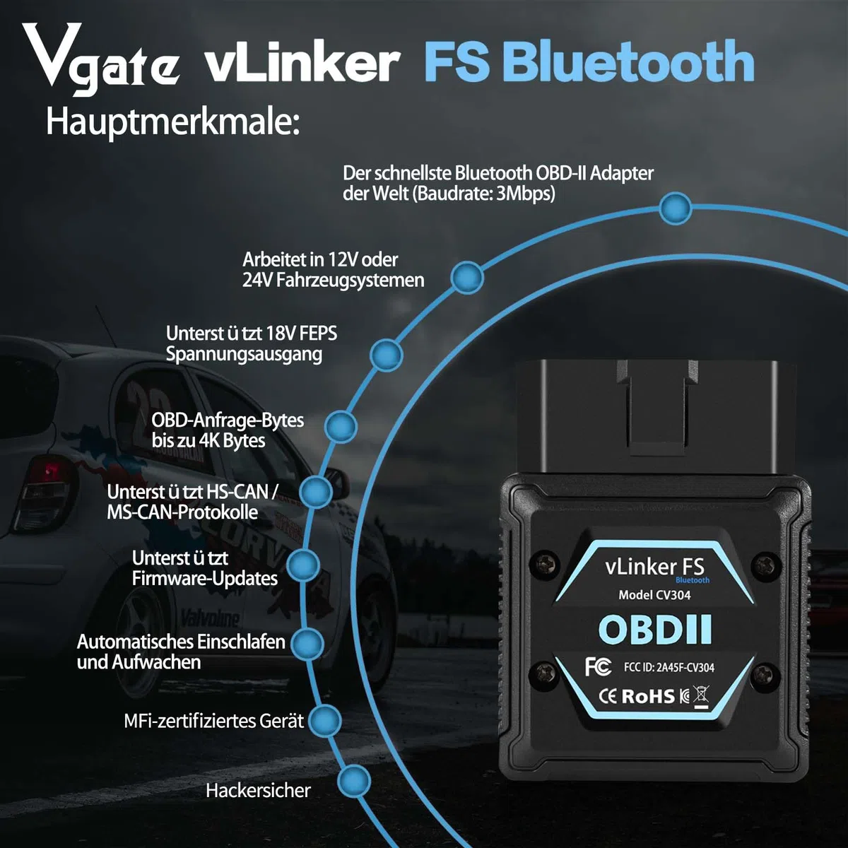 Vgate vLinker FS Bluetooth OBD2 Dispositivo de diagnóstico OBD2 Adaptador Bluetooth para iOS Android y Windows