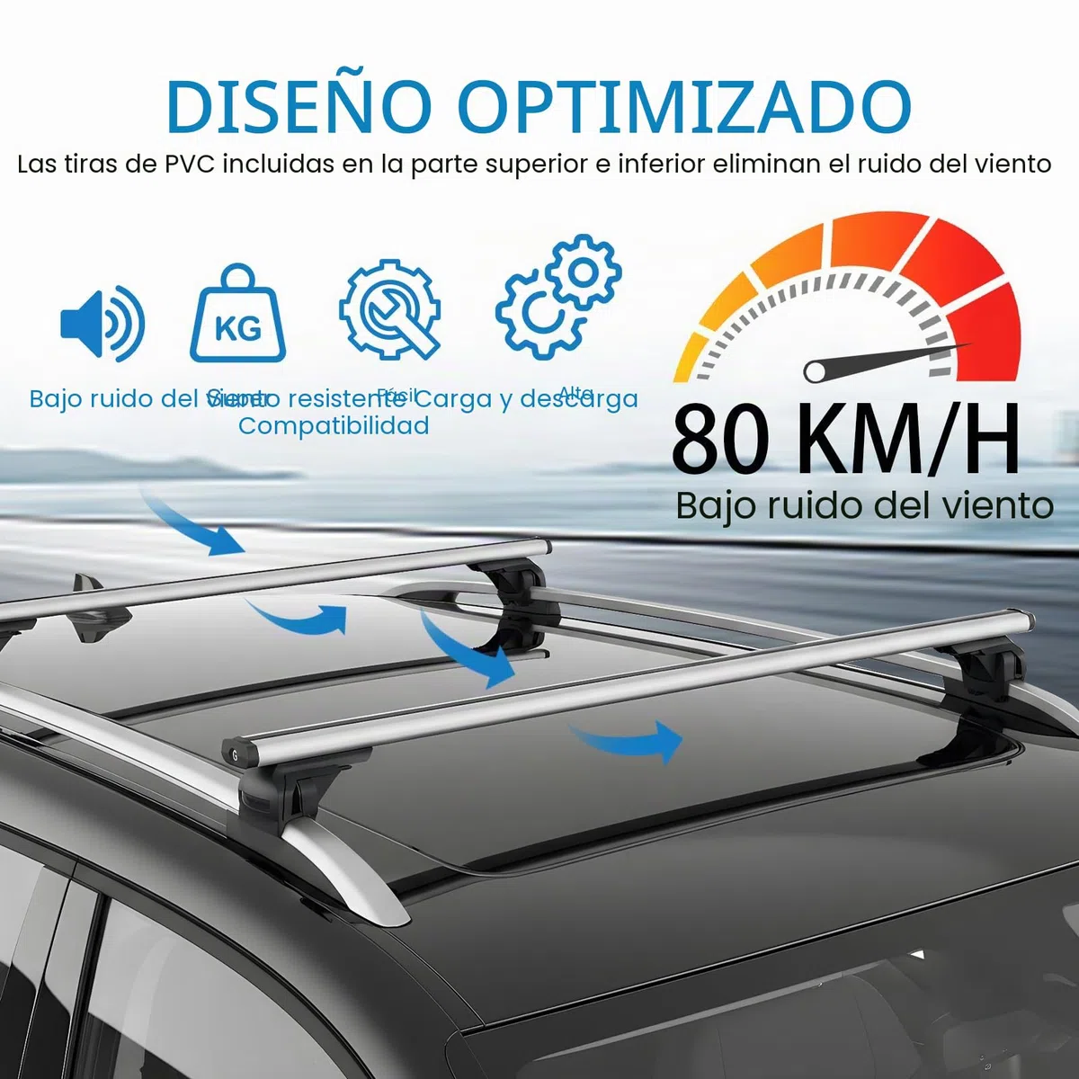 Barras de techo para coche, aluminio, distancia interior de la viga de techo 19-109 cm, apto para modelos con rieles de techo abiertos, soporta hasta 100 kg, adecuado para SUV y otros vehículos
