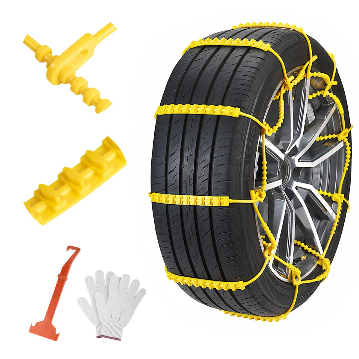 Cadenas de nieve 10 piezas Cadenas ajustables antideslizantes Rueda de neumático para automóvil Camión SUV. Superficie de la carretera, caminos nevados, lodo helado, escalada, ancho 145-295 mm
