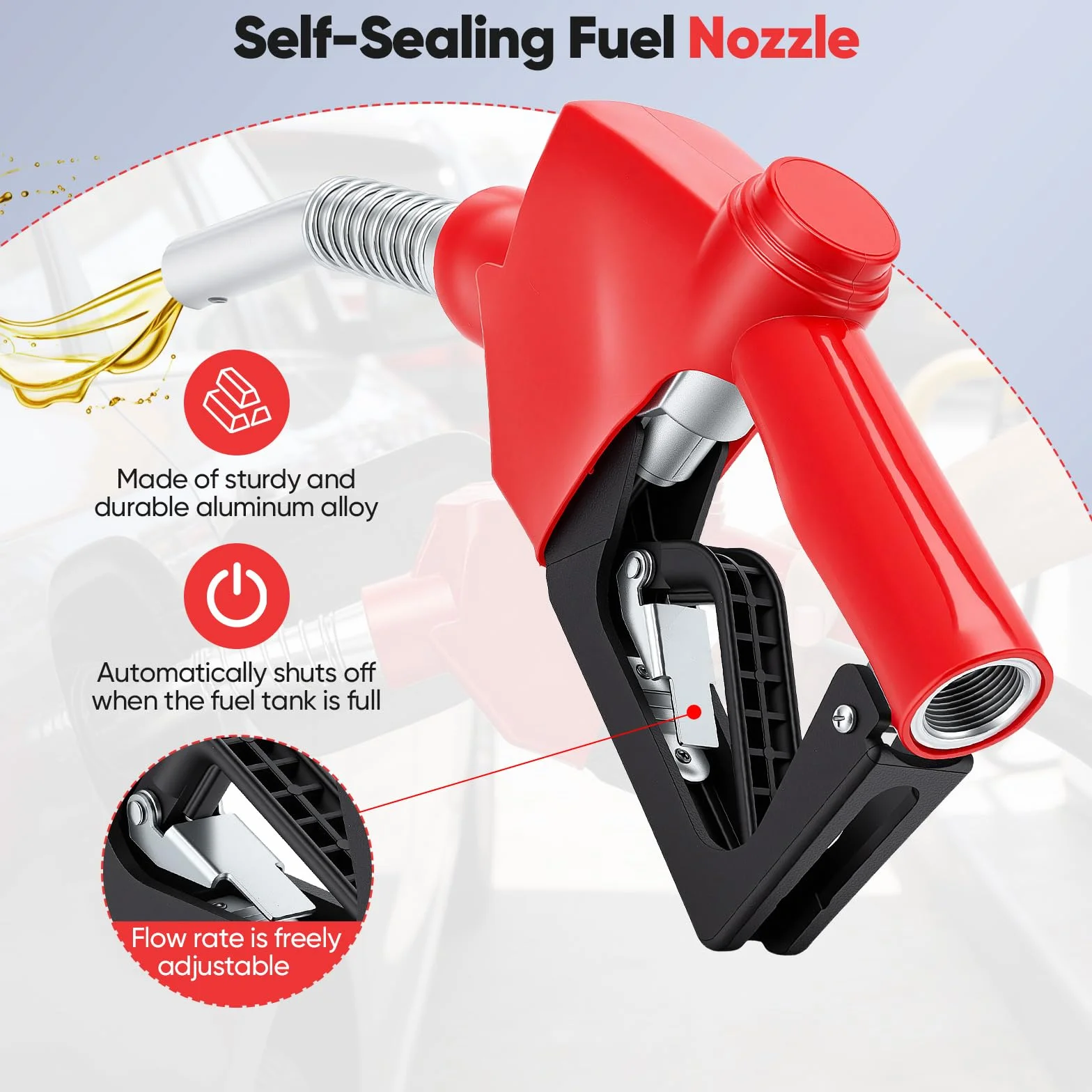 Pistola de Combustible diésel automática, Boquilla de Combustible con Entrada NPT de 3/4" para gasóleo de calefacción y diésel Bomba de diésel autocebante con 3 ajustes de caudal