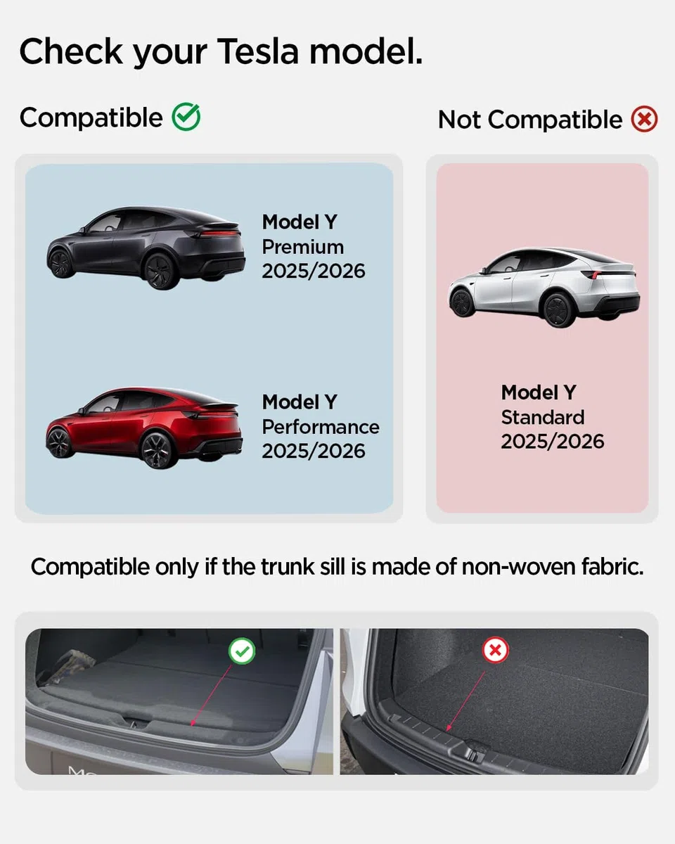 Spigen Tesla Model Y Juniper (Solo Premium y Performance 2025 2026) Protección de alféizar de Maletero, protección Completa de TPE Duradera, Compatible con Accesorios Tesla