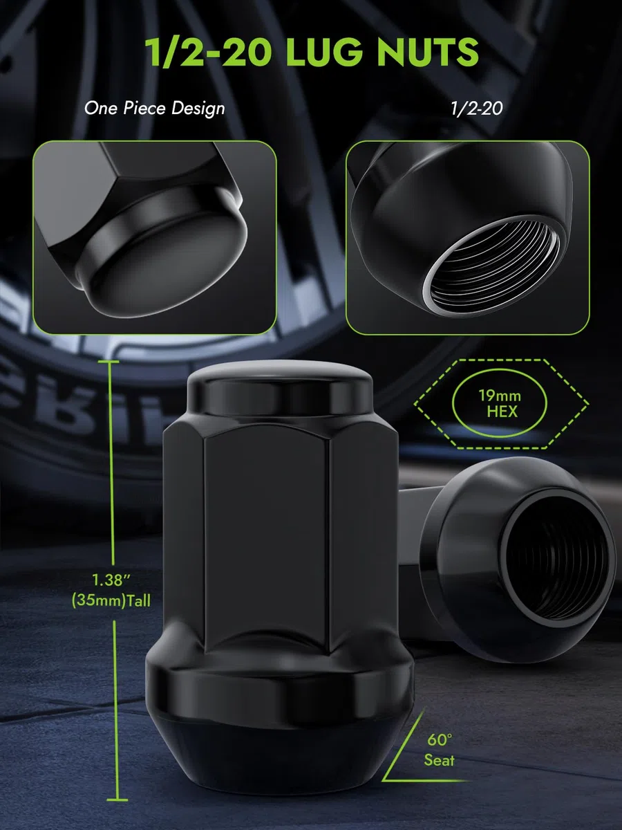 AUTOPTIM 1/2-20 Tuercas de rueda para carritos de golf - Reemplazo para carritos de golf EZGO y Club Car, tuercas de rueda de repuesto de 16 piezas, negras, de extremo cerrado