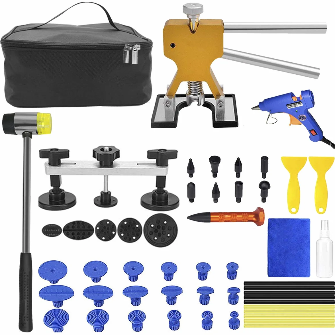 Dent Repair Kit Herramientas, eliminador de Abolladuras de Carrocería Kit 39pcs Herratamientas de Reparación Reparador de Abolladuras Tool Pluma de reparación de abolladuras y martillo de goma