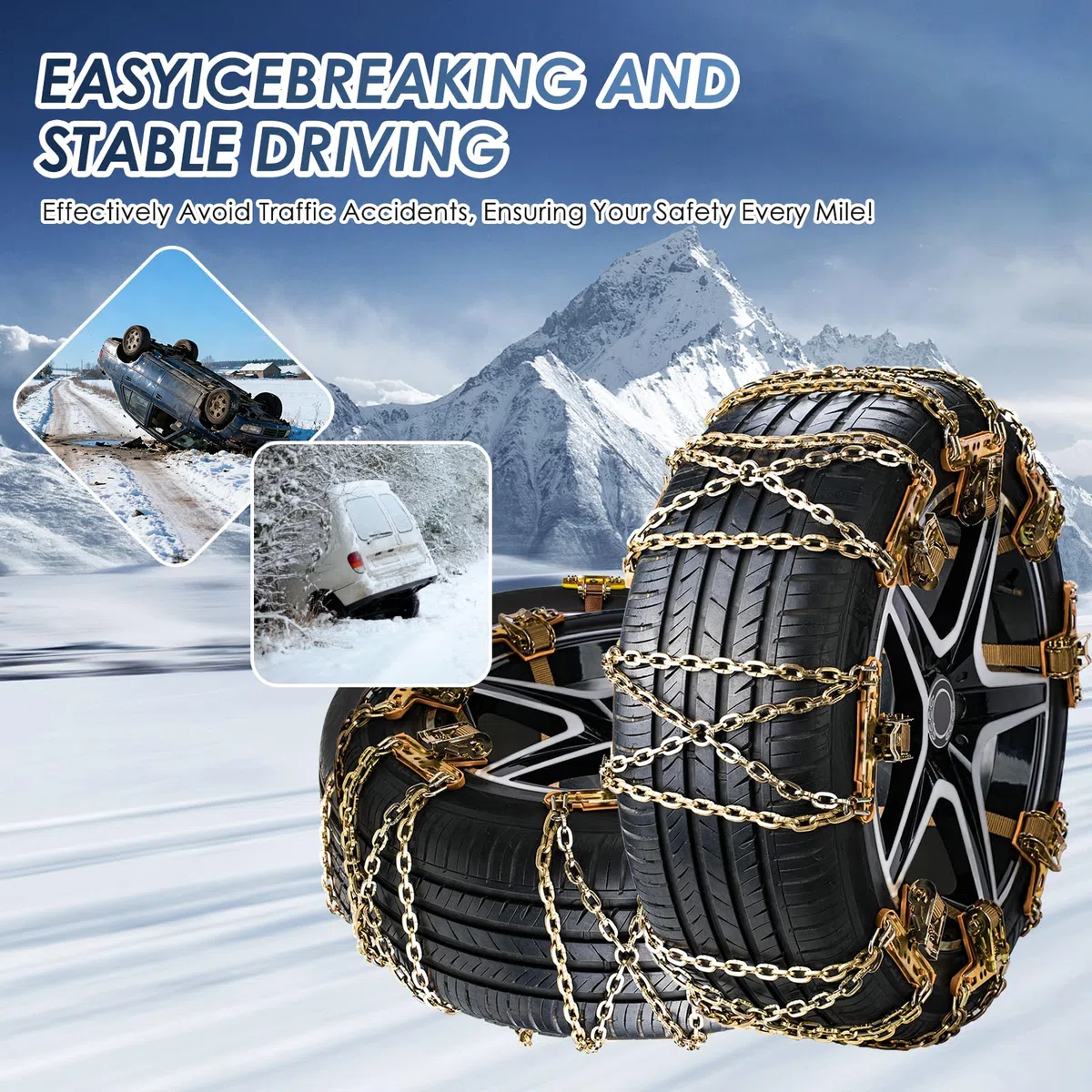 Ninonly Cadenas Coche 6Piezas Cadenas Nieve Universales Emergencia Antideslizantes para Vehículos Coches Furgonetas SUV Ancho 195-265 mm Para Barro, Arena, Nieve, Hielo