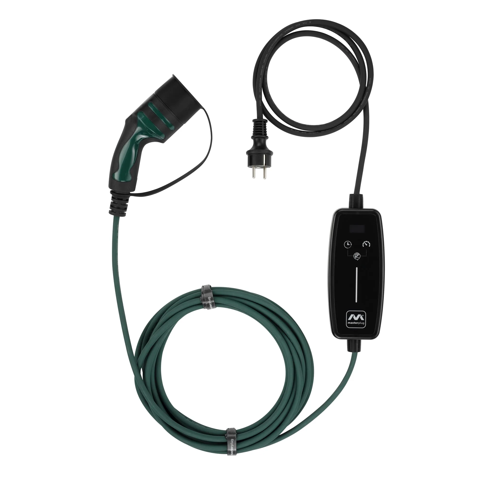 Masterplug Cable de Carga VE para Vehículos Eléctricos e Híbridos, 5 Metros, Modo 2, Enchufe Schuko de 3 Pines EU a Cargador de Coche Tipo 2, 2,3kW, 10A, EVCM221005G/EU