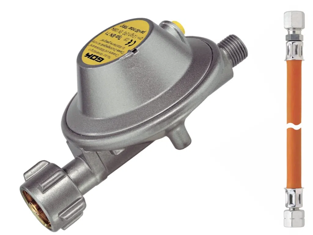 Roeder GOK - Regulador de Gas para Caravana (30 mbar, 1,2 kg/h, con Manguera, 8 mm)