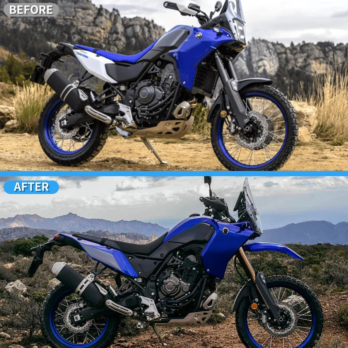 Guardabarros delantero para motocicleta compatible con Yamaha Tenere700 XTZ700 XTZ690 2019-2025, recambio para motocicleta, guardabarros delantero para rueda delantera (Frente azul)