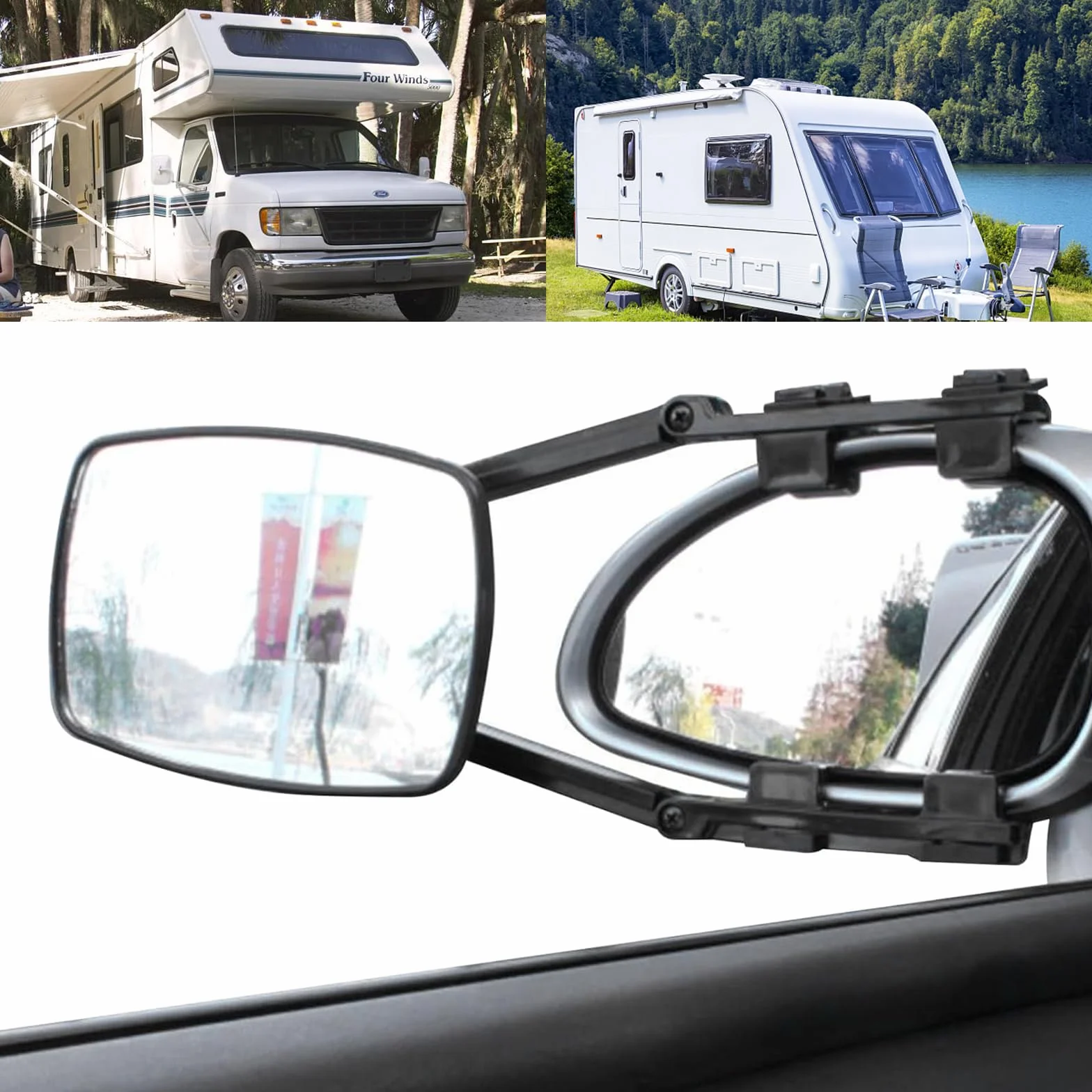 2 espejos retrovisores para caravanas, espejos retrovisores de 360 grados, para la mayoría de los coches, camiones, SUV, caravanas, remolques