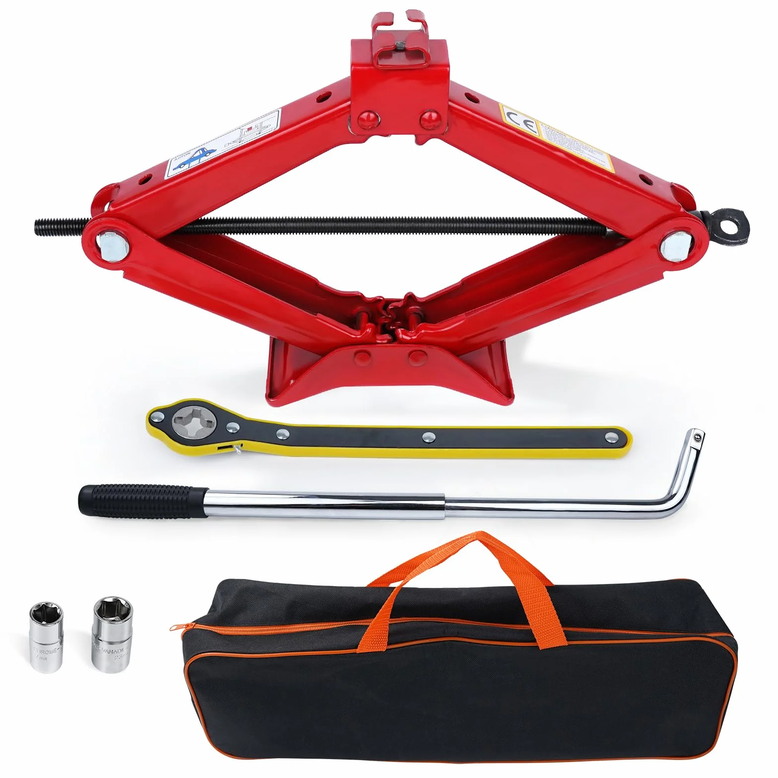 HYCHIKA Gato Coche 3 T, Kit de Gato Portátil de Gato Elevador Coche Kit Universal de Reparación de Neumáticos con Llave de Tuercas Adecuado para SUV, Monovolúmenes y Automóviles