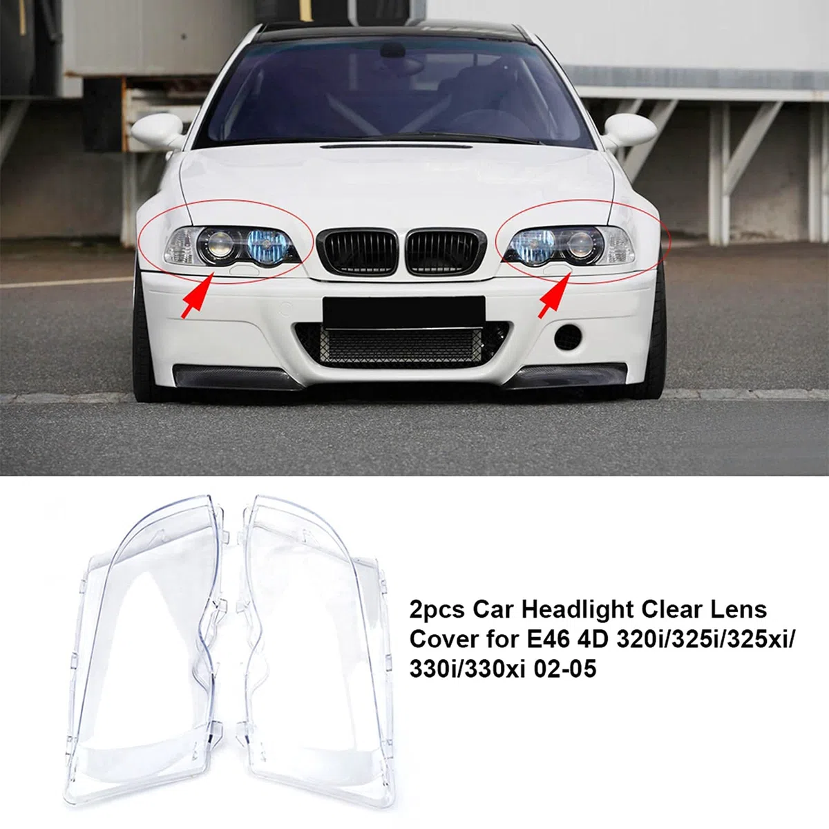 Ejoyous 1 Par de Cubiertas de Cristal para Faros Delanteros de Coche Izquierdo Y Derecho para E46 4D 320i/325i/325xi/330i/330xi 02-05 63126924043 63126924044