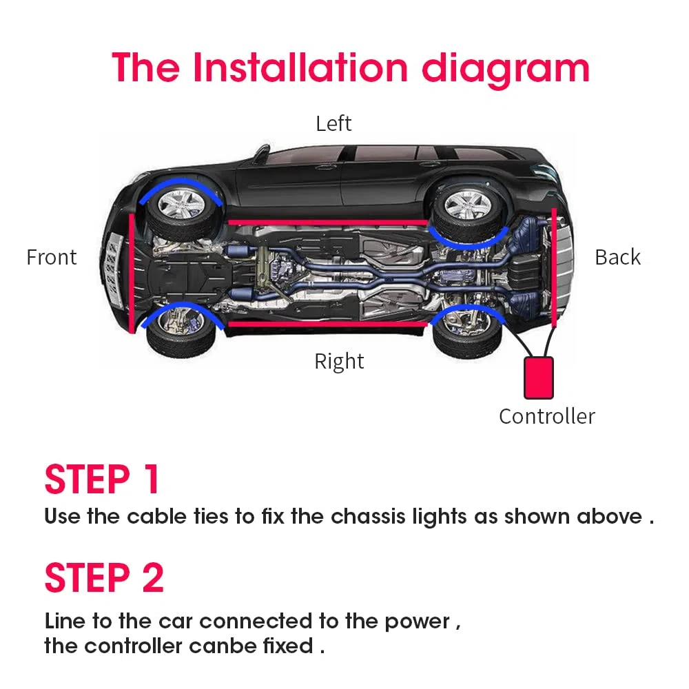 Kit de tira de luz subterránea para coche, kit de iluminación LED para debajo de la carrocería, luces LED RGB para correr, tiras LED RGB, control de aplicación Bluetooth, luces de ambiente