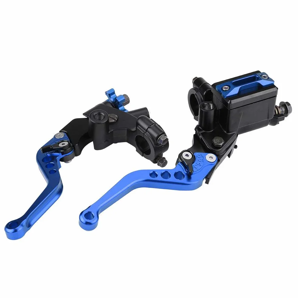 1 par 7/8"(22mm) universal motocicleta freno embrague cilindro maestro tanque palancas embrague freno palanca de embrague (azul)