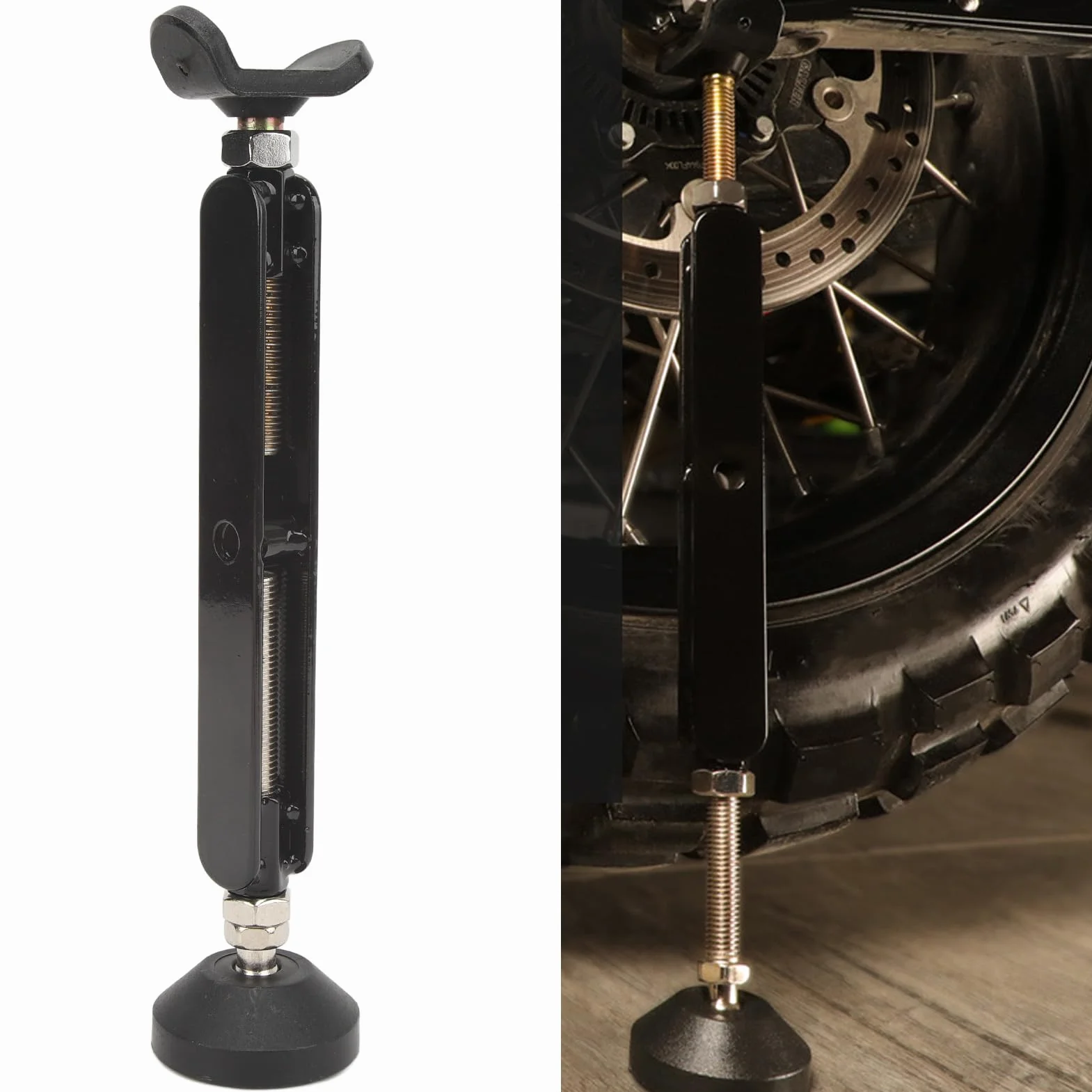 KIMISS Elevador de Rueda para Moto, Soporte portátil Ajustable 40-80cm, Carga 400kg, con Seguro antipinchazos, Ideal Mantenimiento y Limpieza de Cadena