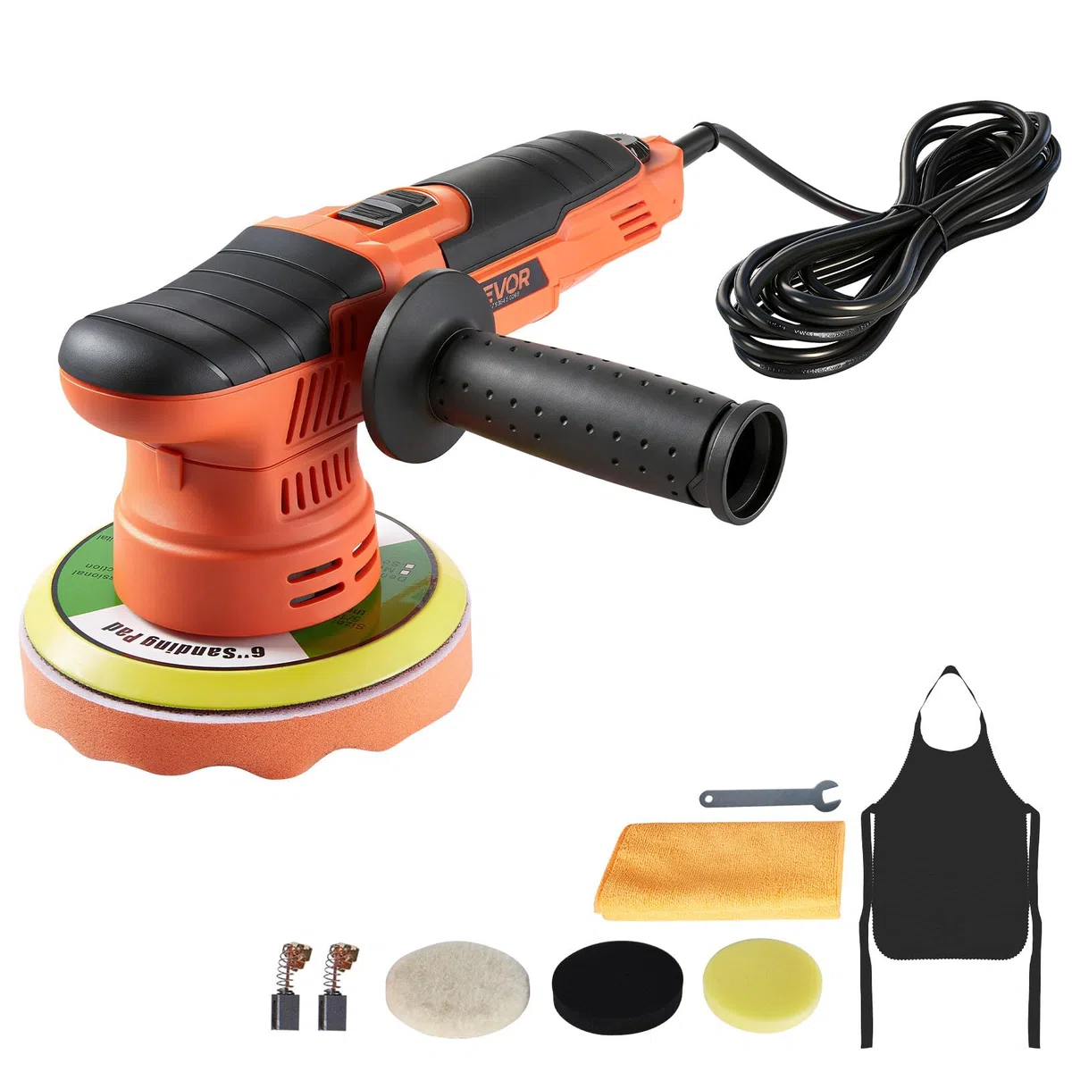 VEVOR Pulidora para Coche 150 mm 650 W, Doble Acción, 6 Velocidades Ajustables 2000-6800 RPM, Kit de Pulido Orbital Aleatorio con Almohadillas de Lana y Espuma para Pulido Abrillantado Encerado