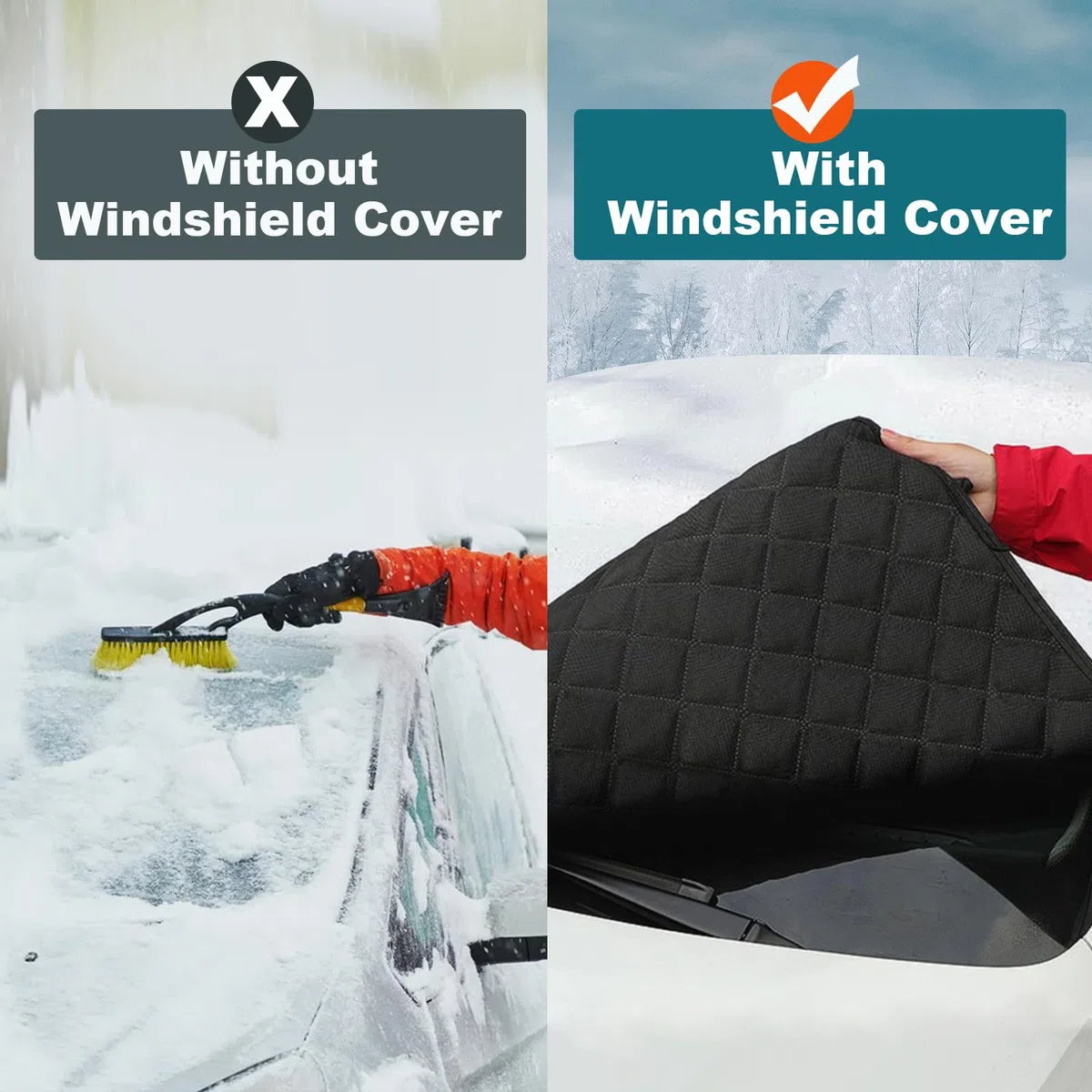 hifrom Cubierta para parabrisas de coche, cubierta de nieve, cubierta de nieve para coche, cubierta de parabrisas de invierno, cubierta de parabrisas para hielo, heladas, UV, coches, SUV, camiones