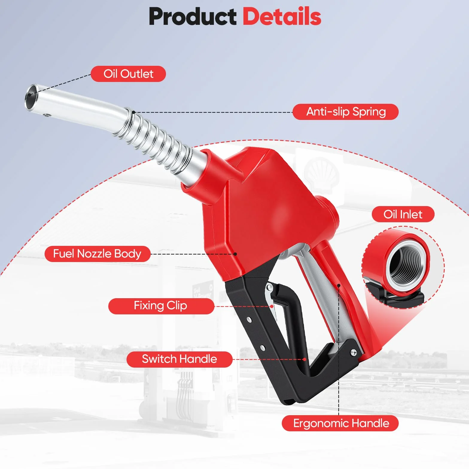 Pistola de Combustible diésel automática, Boquilla de Combustible con Entrada NPT de 3/4" para gasóleo de calefacción y diésel Bomba de diésel autocebante con 3 ajustes de caudal